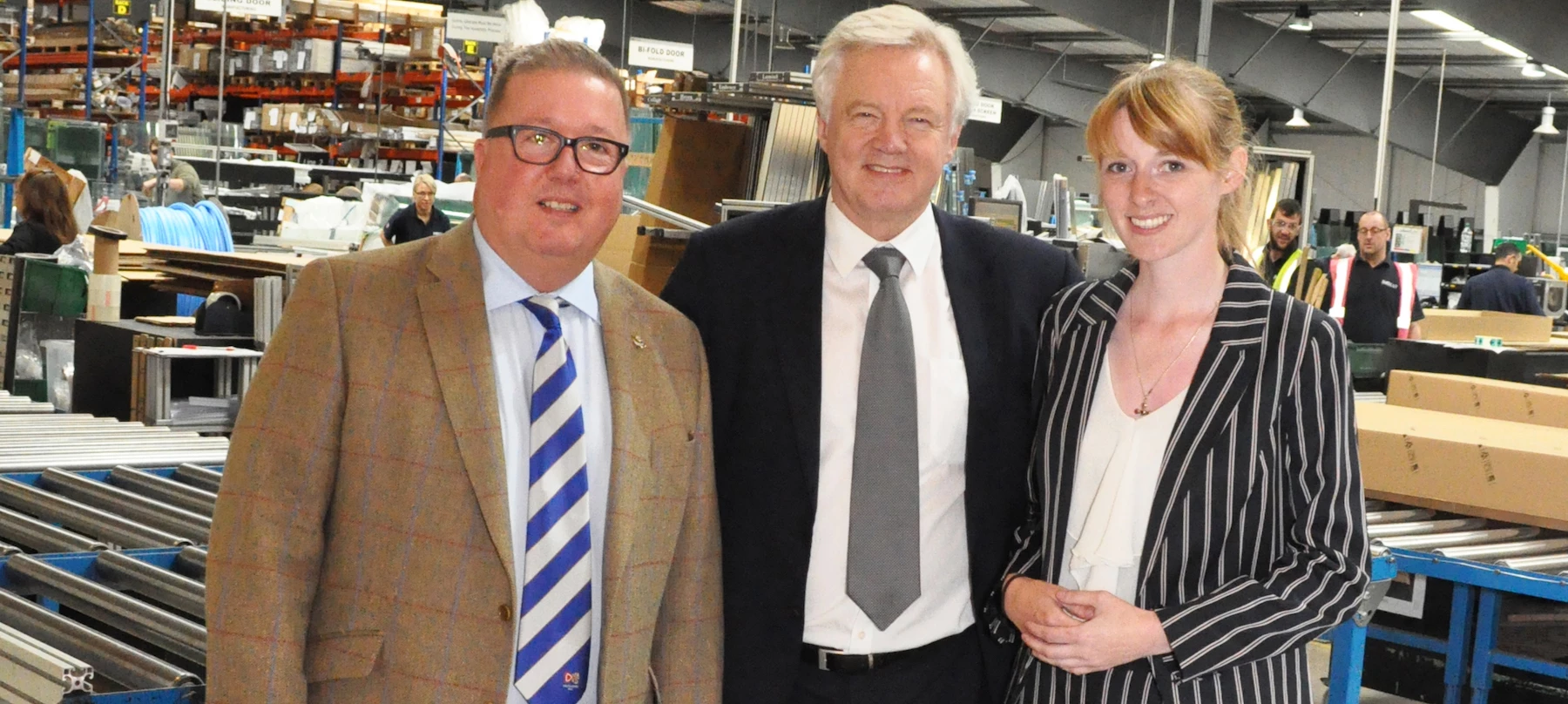 David Osborne, Managing Director of Roman, David Davis the Secretary of State for Exiting the European Union and Dehenna Davison the Conservative Parliamentary Candidate for Sedgefield