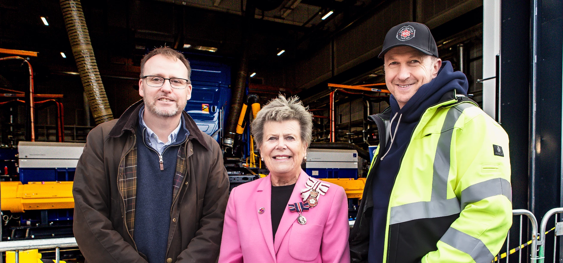 Steve Morley, Plant Manager at Cummins, Dame Susan Snowdon DCVO, His Majesty's Lord-Lieutenant of County Durham, and Wayne Spooner, Technical Director at Cummins.jpg