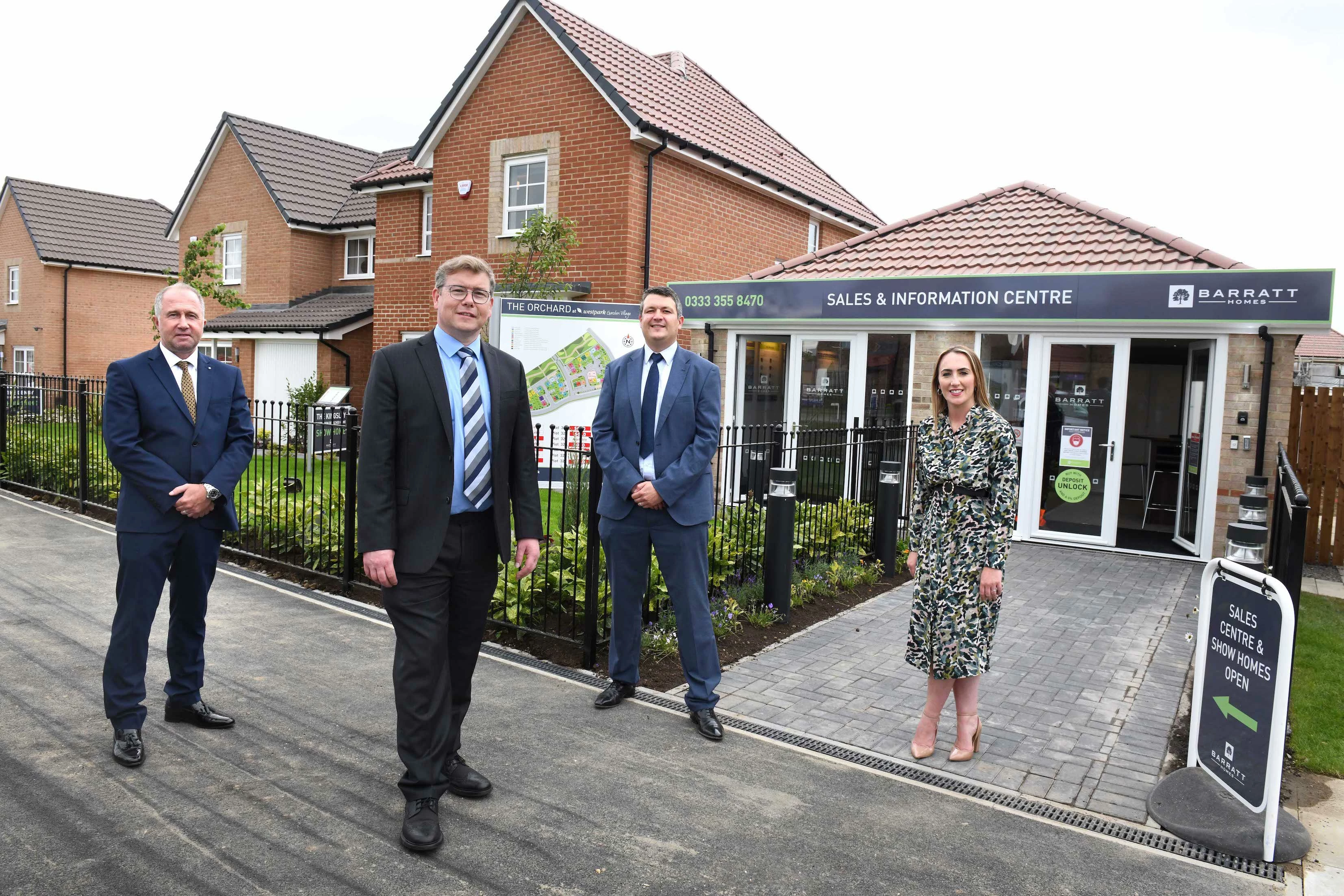 (L-R) Barratt Developments North East's Construction Director, Scott Lester_ MP Peter Gibson_ Barratt Managing Director, Carl Sobolewski and Sales Manager, Emily Watson