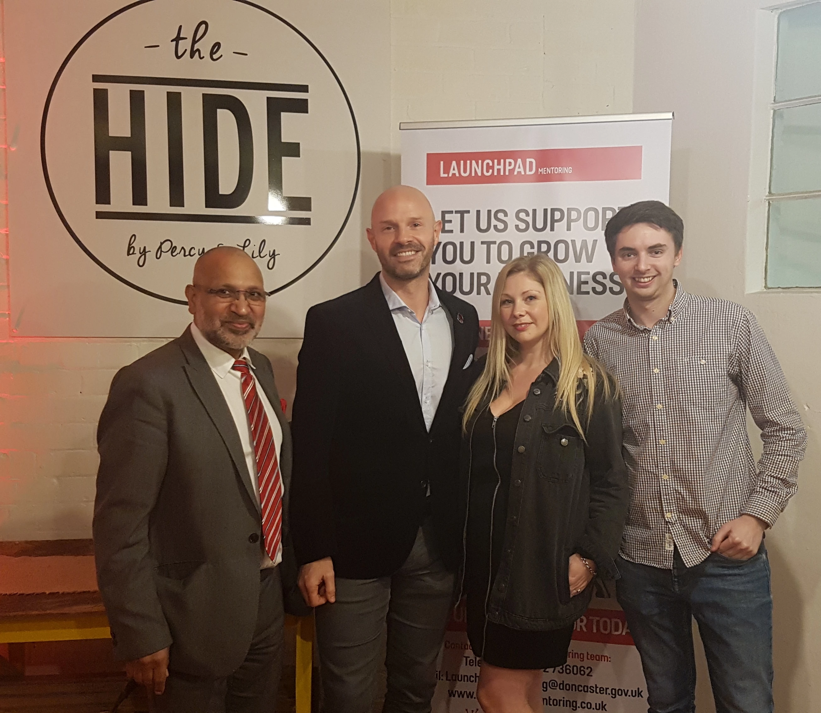 Launchpad Mentoring team and Danny Mills. L-R: Irshad Akbar, Business Mentoring Manager; Danny Mills; Gemma White, Business Mentoring Coordinator; Matt McGlone, Business Mentoring Coordinator