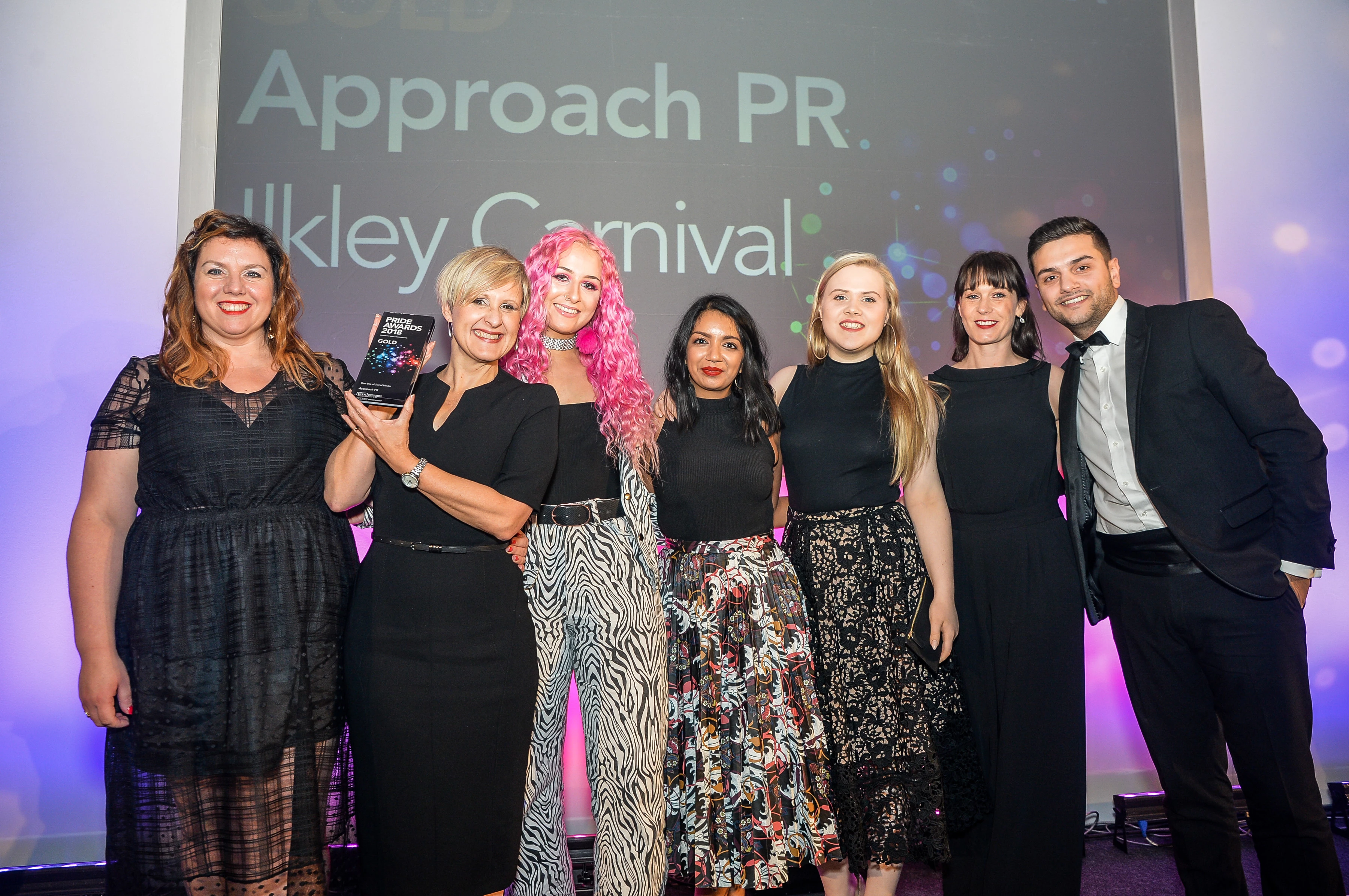 L-R Approach PR's Helen Elson, MD of Approach PR Suzanne Watson, Betty Adams, Anisha Mistry, Shona England-Lees, Sarah Kroon and a representative from sponsor Kantar Media