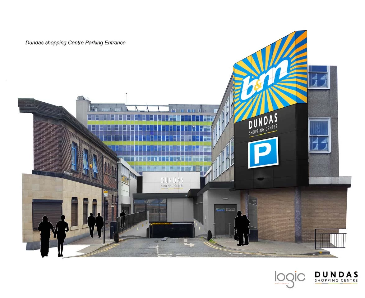 CGI of how the Dundas Shopping Centre Rear Entrance will look after refurbishment.