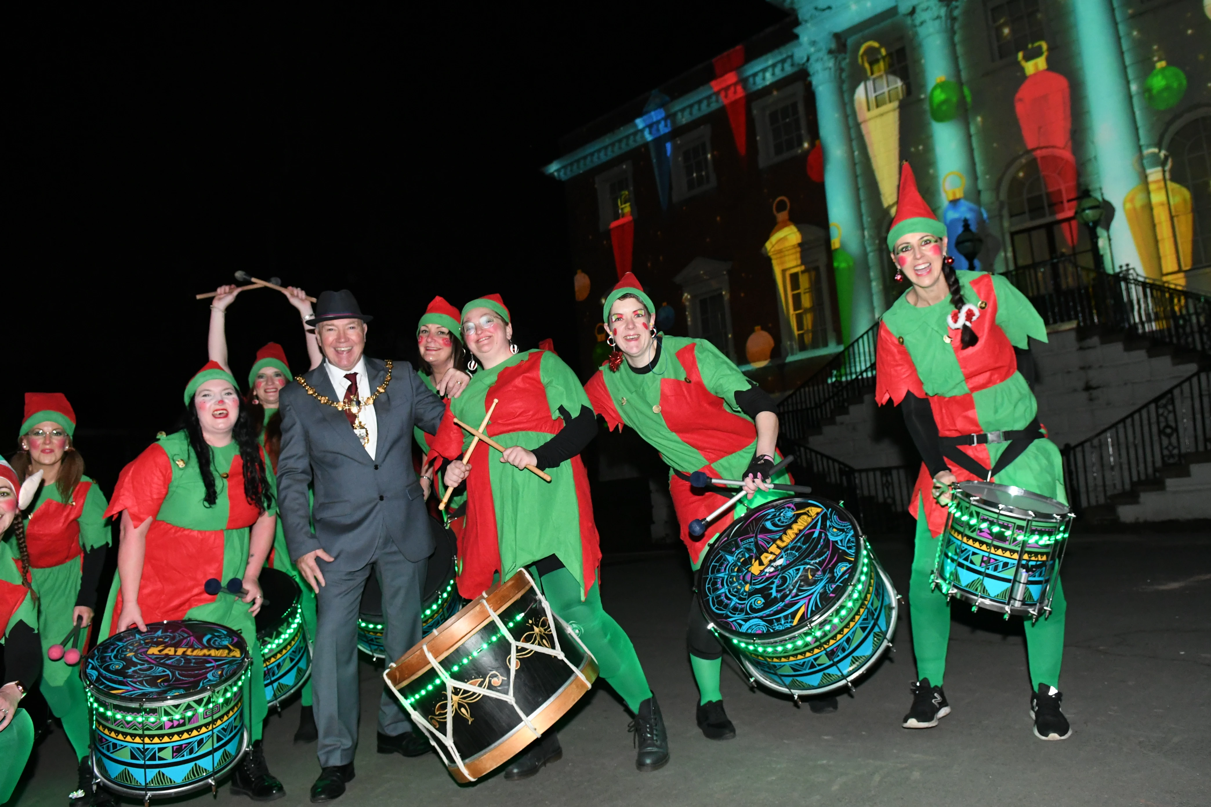 Mayor of Warrington, Cllr Steve Wright with Katumba Drummers at the town hall