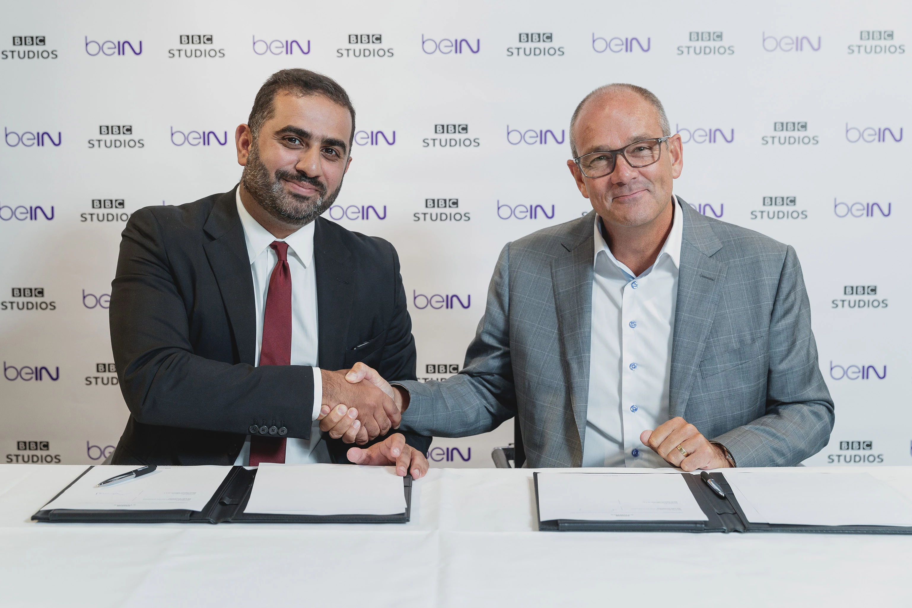 Paul Dempsey, President for Global Markets at BBC Studios, and Yousef Al-Obaidly, Deputy Chief Executive Officer of beIN MEDIA GROUP