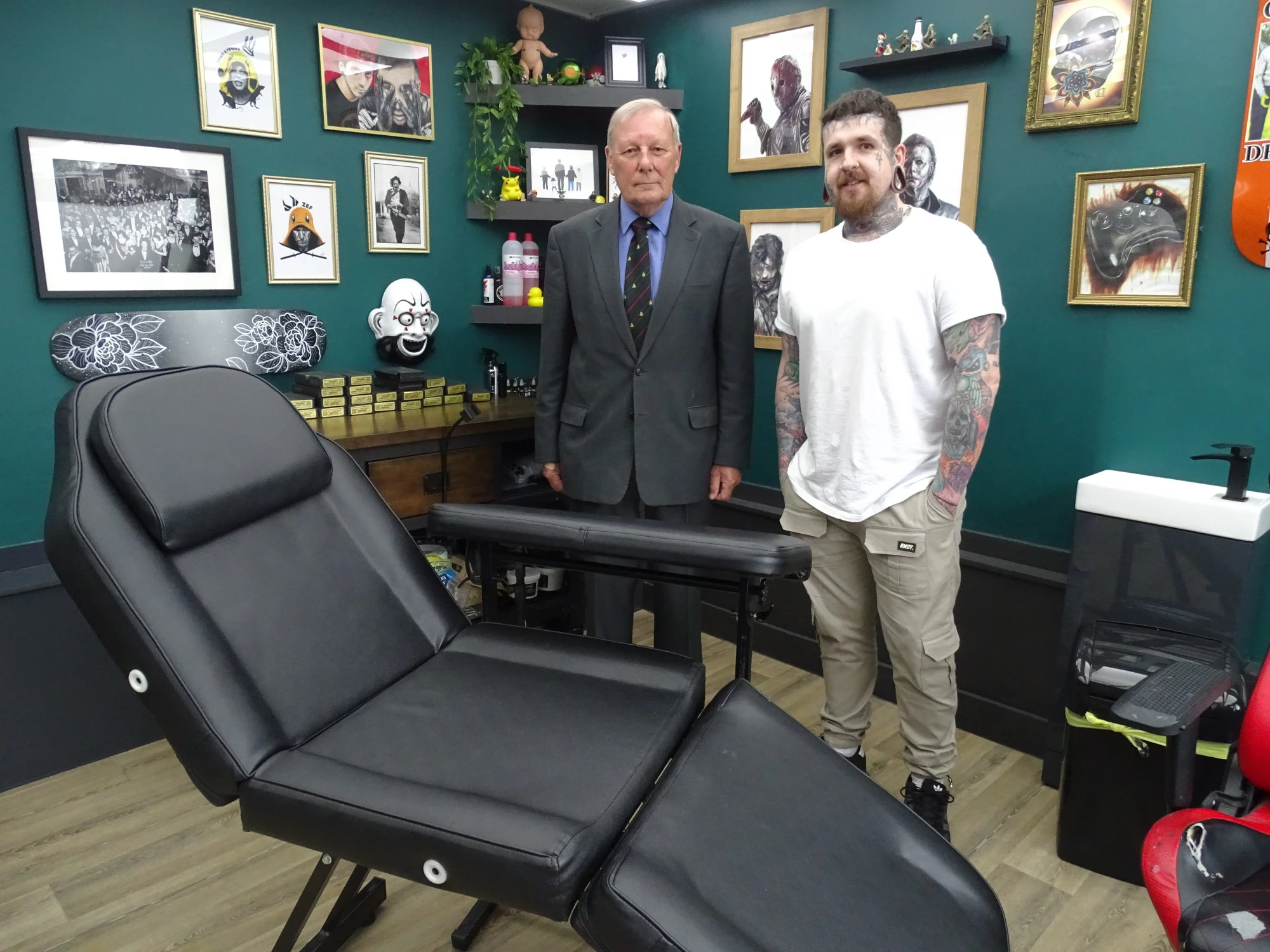 Walsall Business Support director John Punch (left) with Ink Eightyeight owner Dan Weller (right) at his new studio