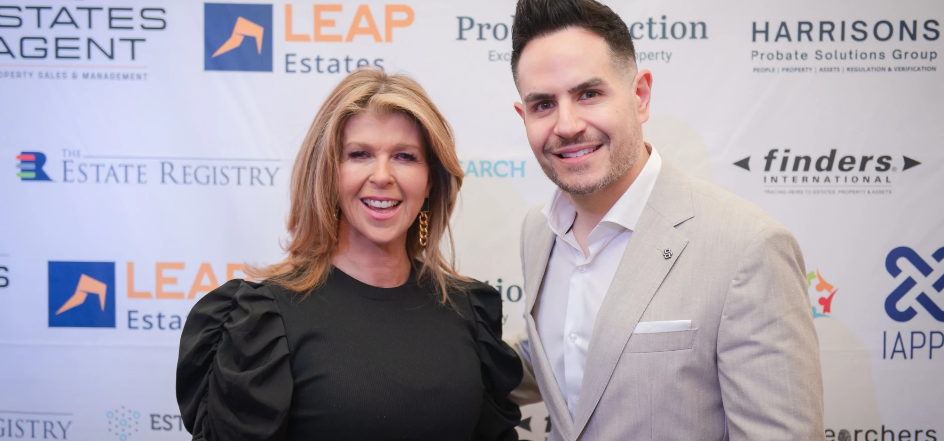 Broadcaster Kate Garraway who will host the 2025 Probate Industry Awards, and event creator, publicist David Stoch
