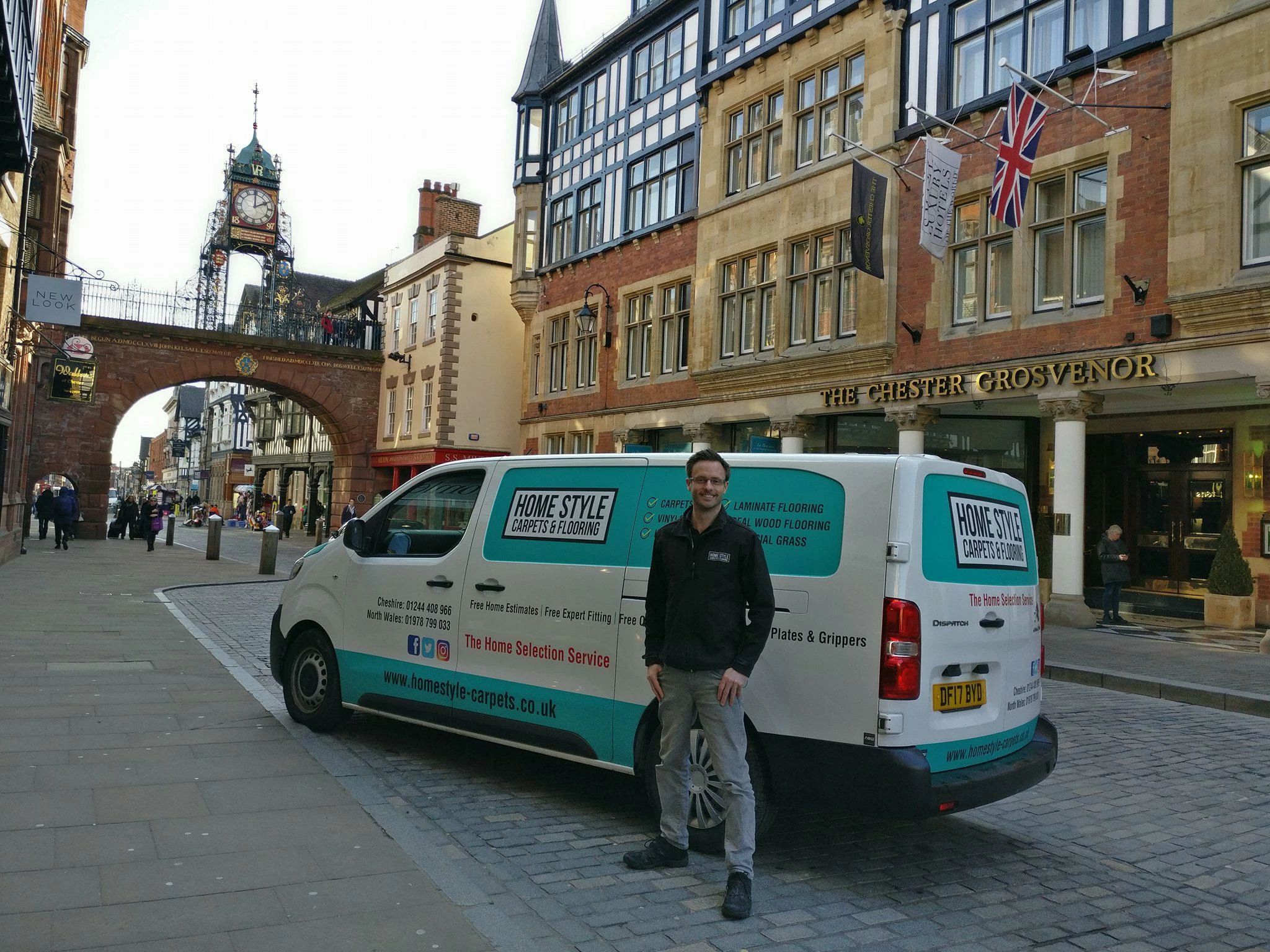 Dan Evans of Home Style Carpets and Flooring, pictured outside the Chester Grosvenor Hotel, is now accepting Bitcoin as payment.