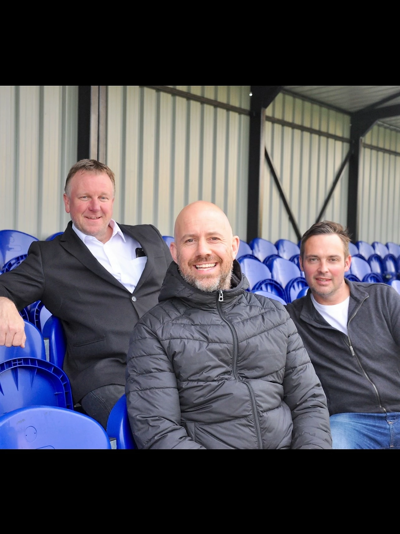 Blyth Town AFC chairman Barry Elliott and managers Andy Bowman and Mick Connor