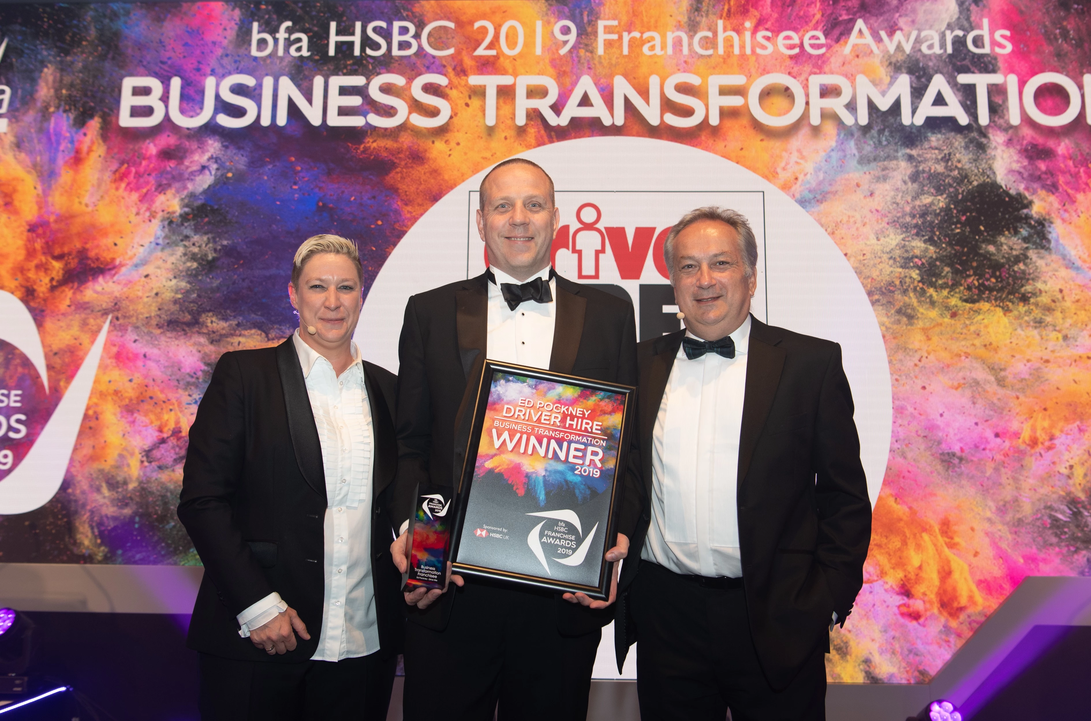bfa CEO, Pip Wilkins, Driver Hire Franchisee, Ed Pockney, and HSBC Head of UK Franchising, Andy Brattesani