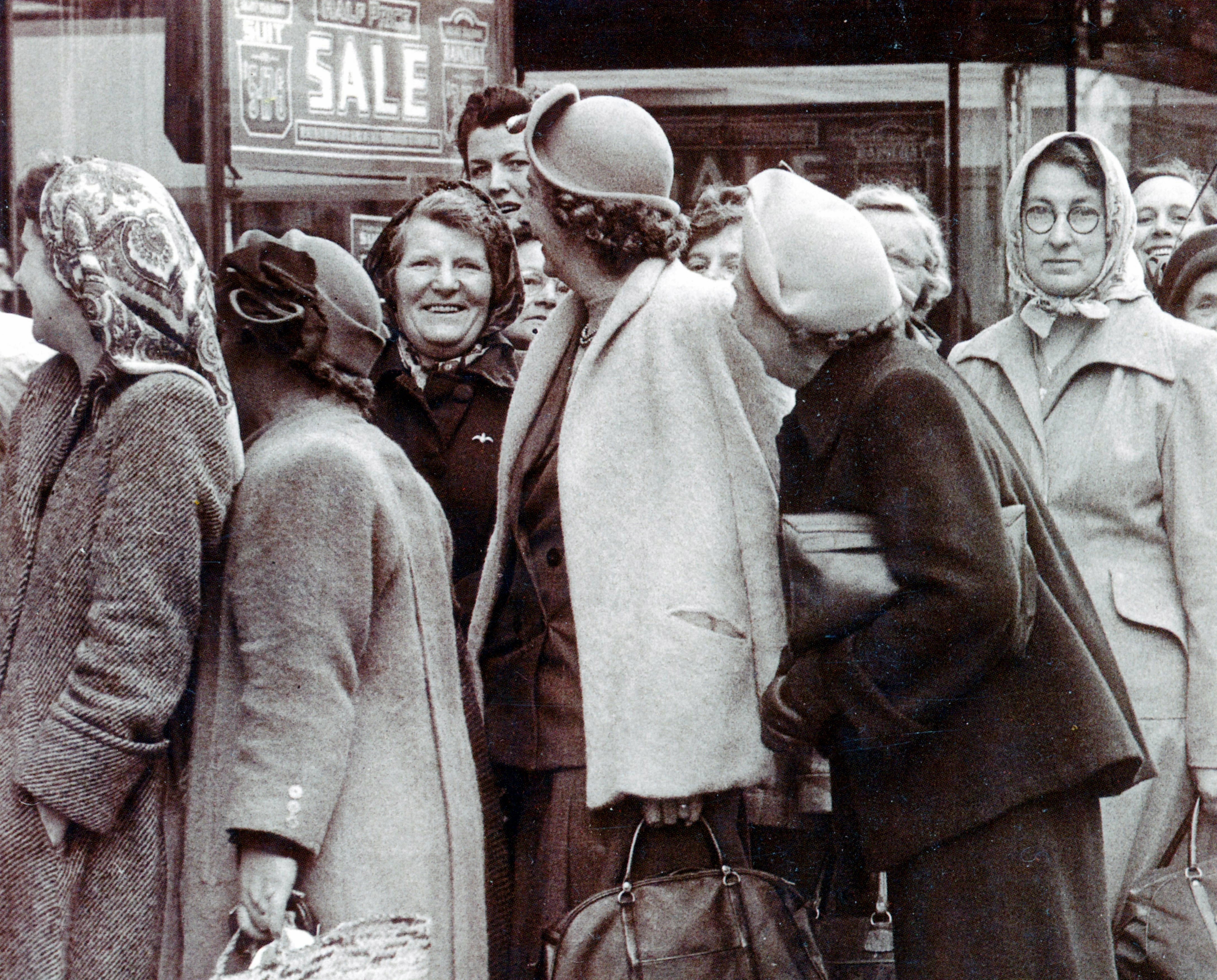 1950s Bristol Shoppers queue to get a bargain in the sales