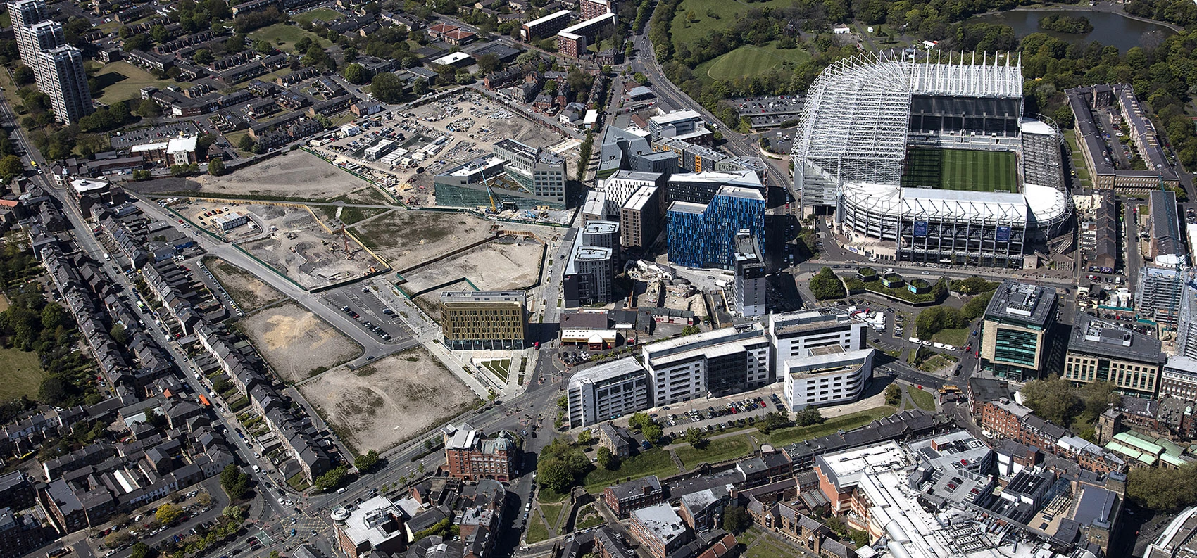 An aerial shot of Newcastle Science Central, with flagship building The Core at forefront.