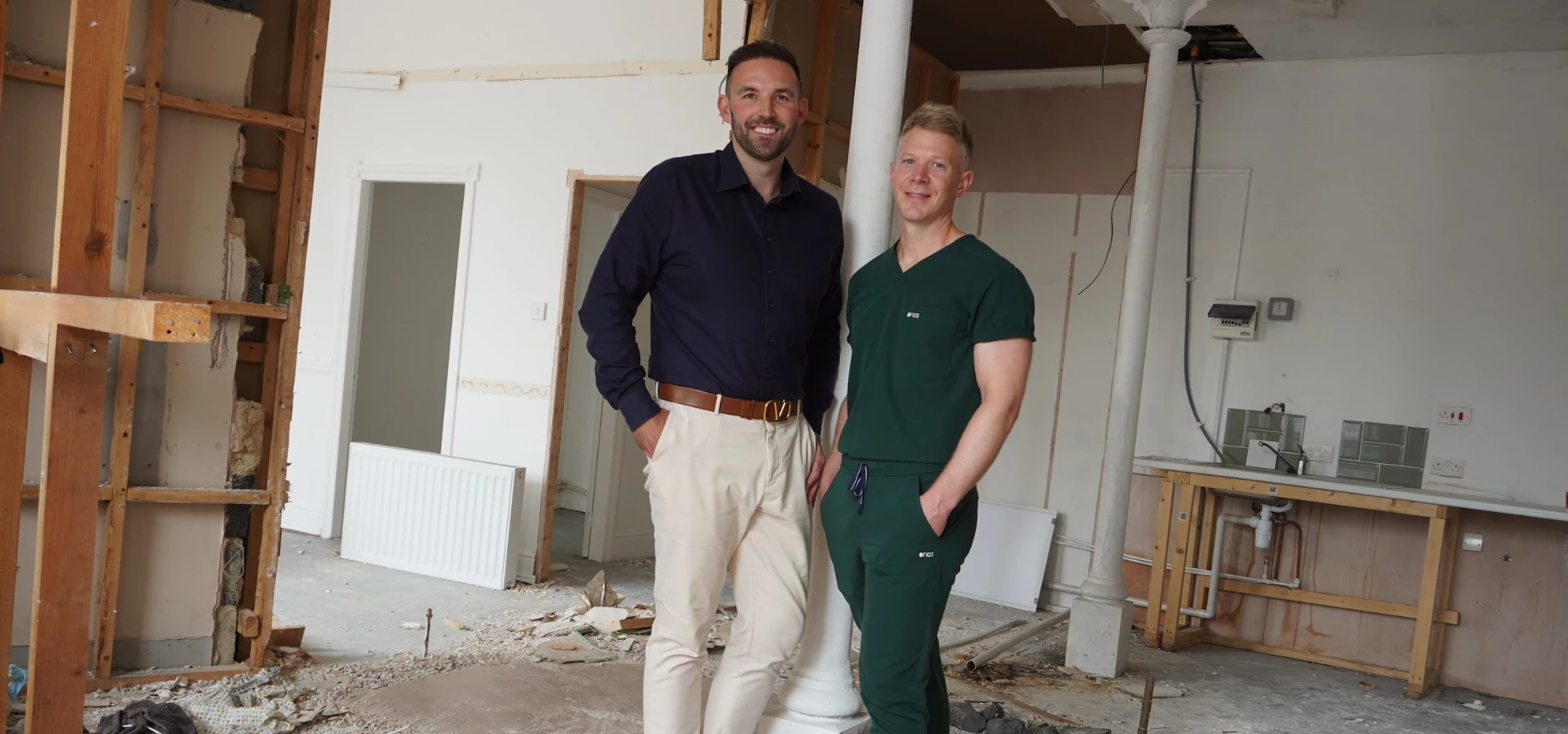 Dentistry @ Holme founders Sam Jenkinson-Cooke (L) and Dr Daniel Jenkinson inside what will be Dentistry @ Holme Slaithwaite copy.jpeg