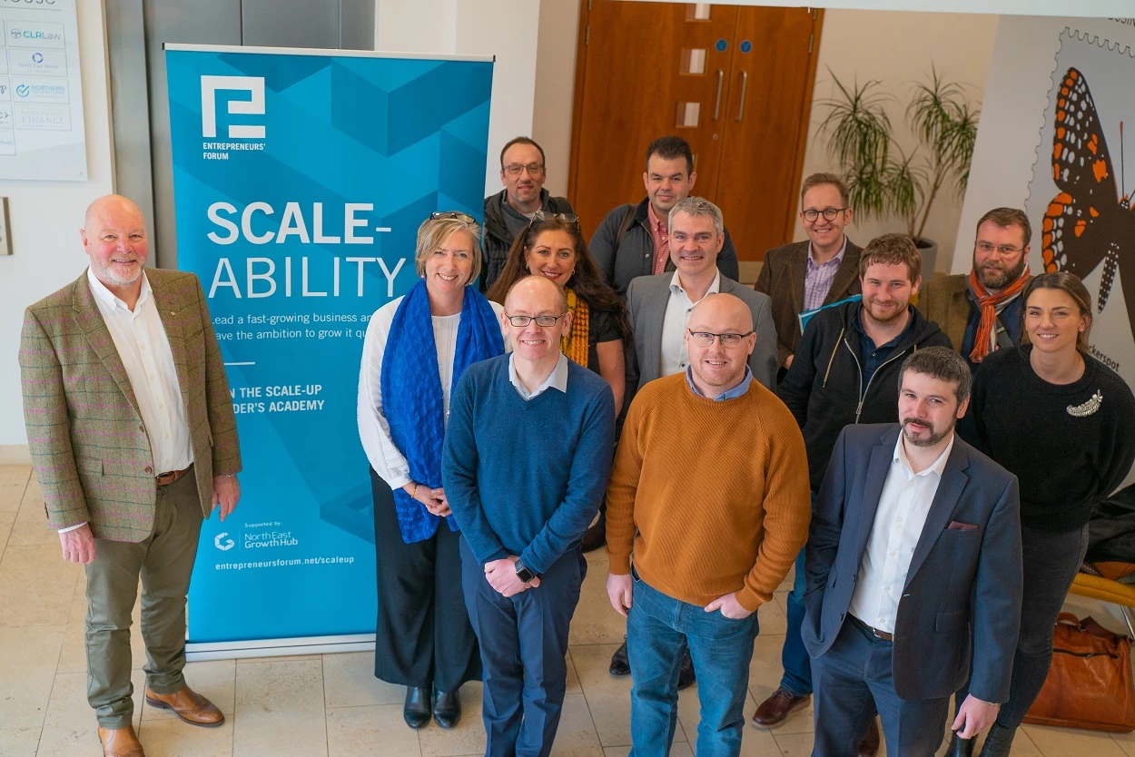 Business coach Ian Kinnery (left) welcomes the latest cohort to the Scale-up Leader’s Academy