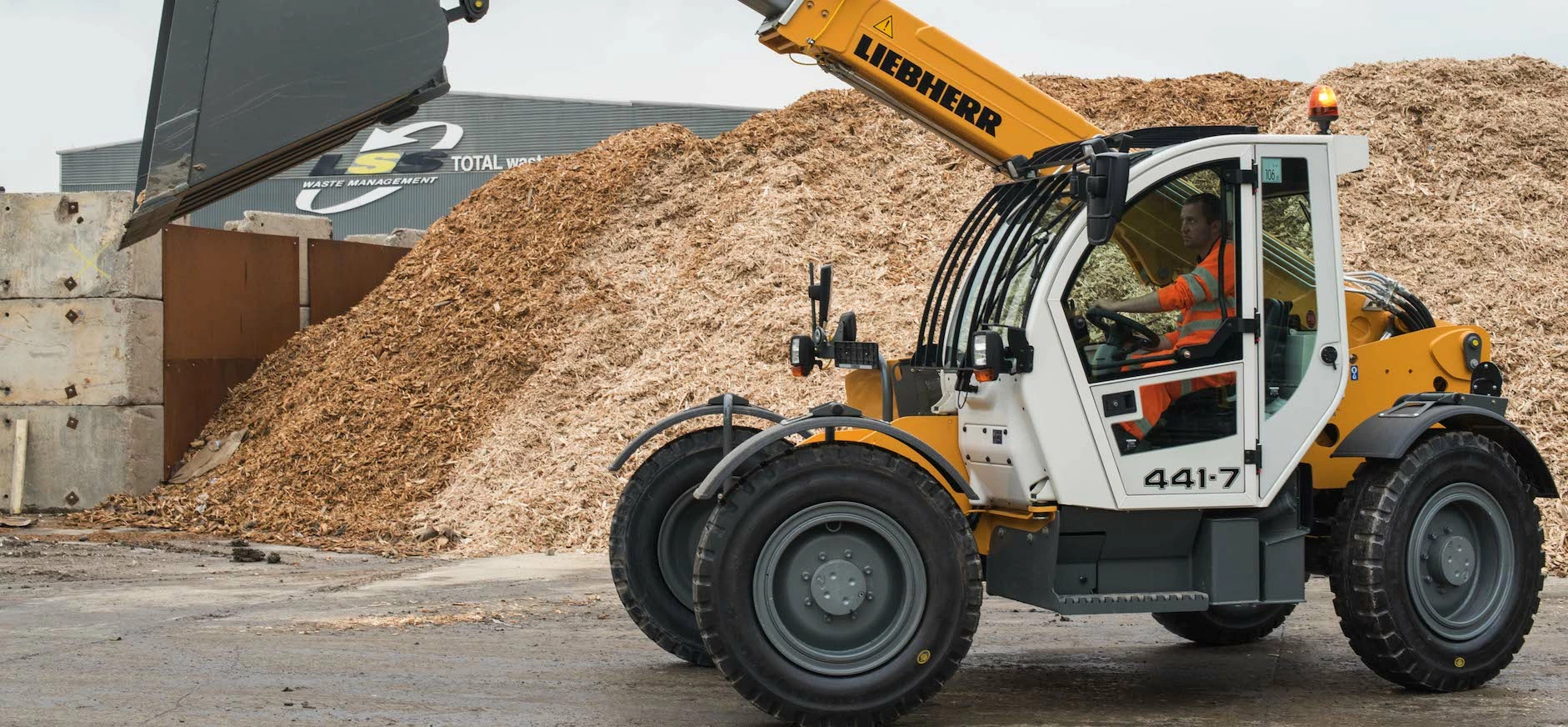 The new Liebherr TL441-7 Telehandler in operation at LSS Waste’s Biomass plant.