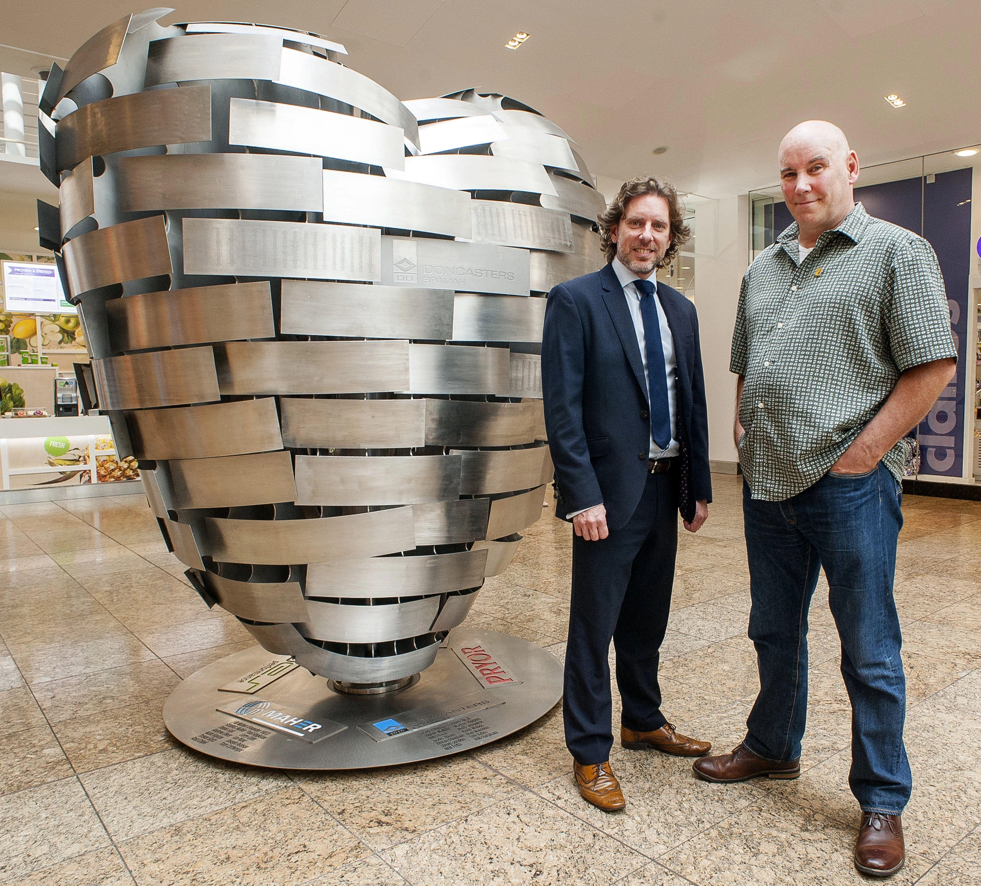 Richard Pinfold, Marketing Director Meadowhall and Steve Mehdi, Heart of Steel artist