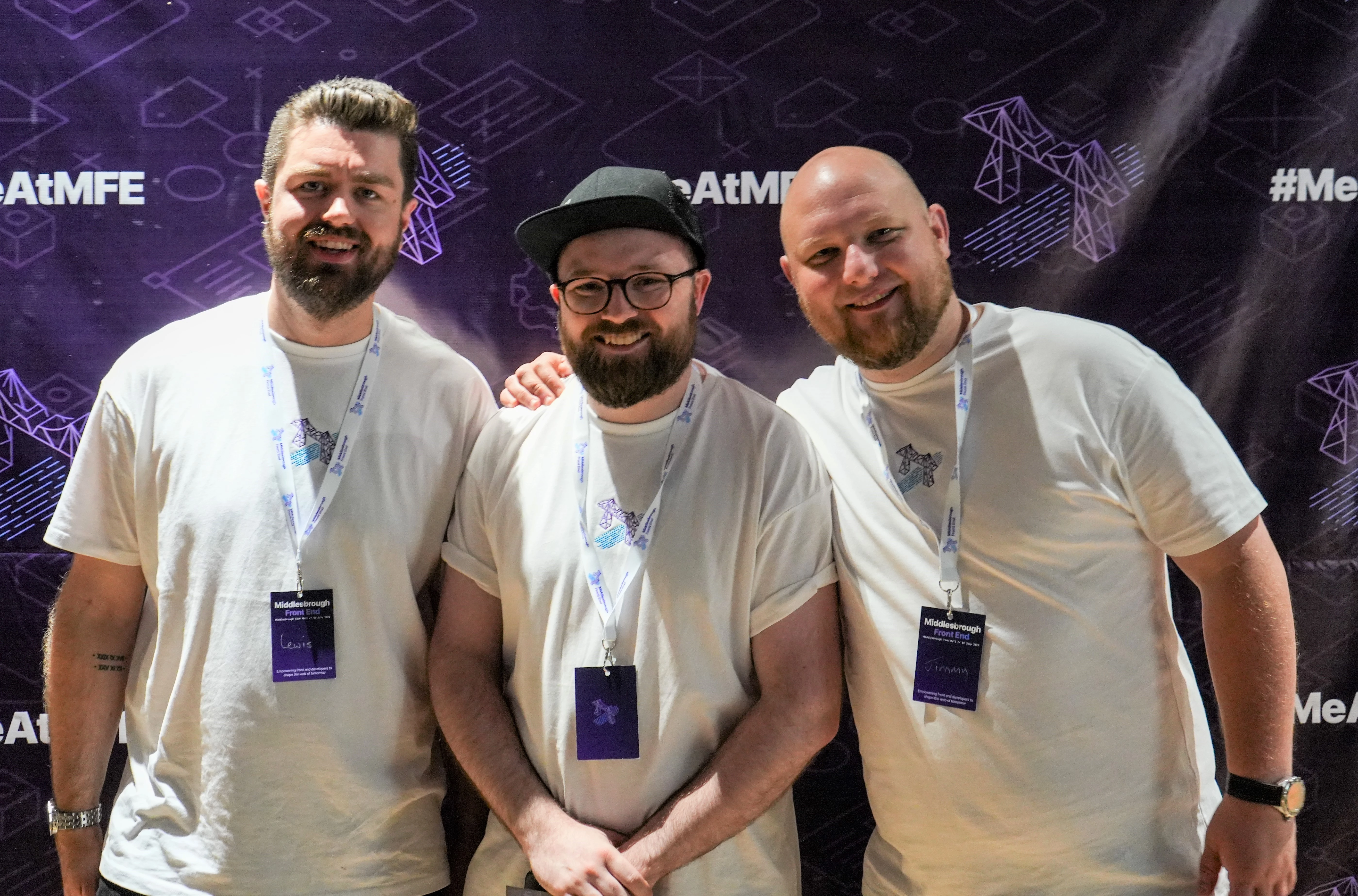 L-R Lewis Morris and Jamie Bradley, organisers of the Middlesbrough Front End event, with James Lees, of Blend Digital