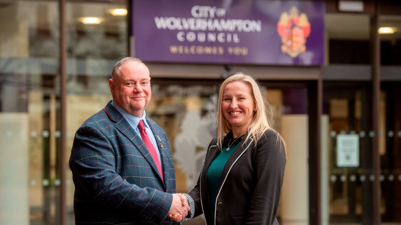 City of Wolverhampton Council Leader Cllr Stephen Simkins with Black Country Chamber of Commerce CEO Sarah Moorhouse