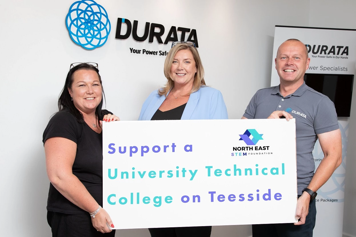 Photo caption: left to right: Alison McGee (Quality Director Durata Ltd), Tania Cooper MBE (Managing Director of Steel Benders UK Ltd and Chair of the North East STEM Foundation) and John McGee (Managing Director of Durata Ltd).
