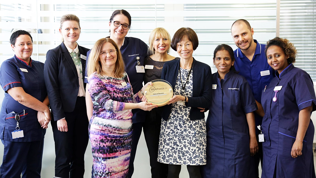 The team at University College Hospital receiving the Myeloma UK Clinical Service Excellence Programme