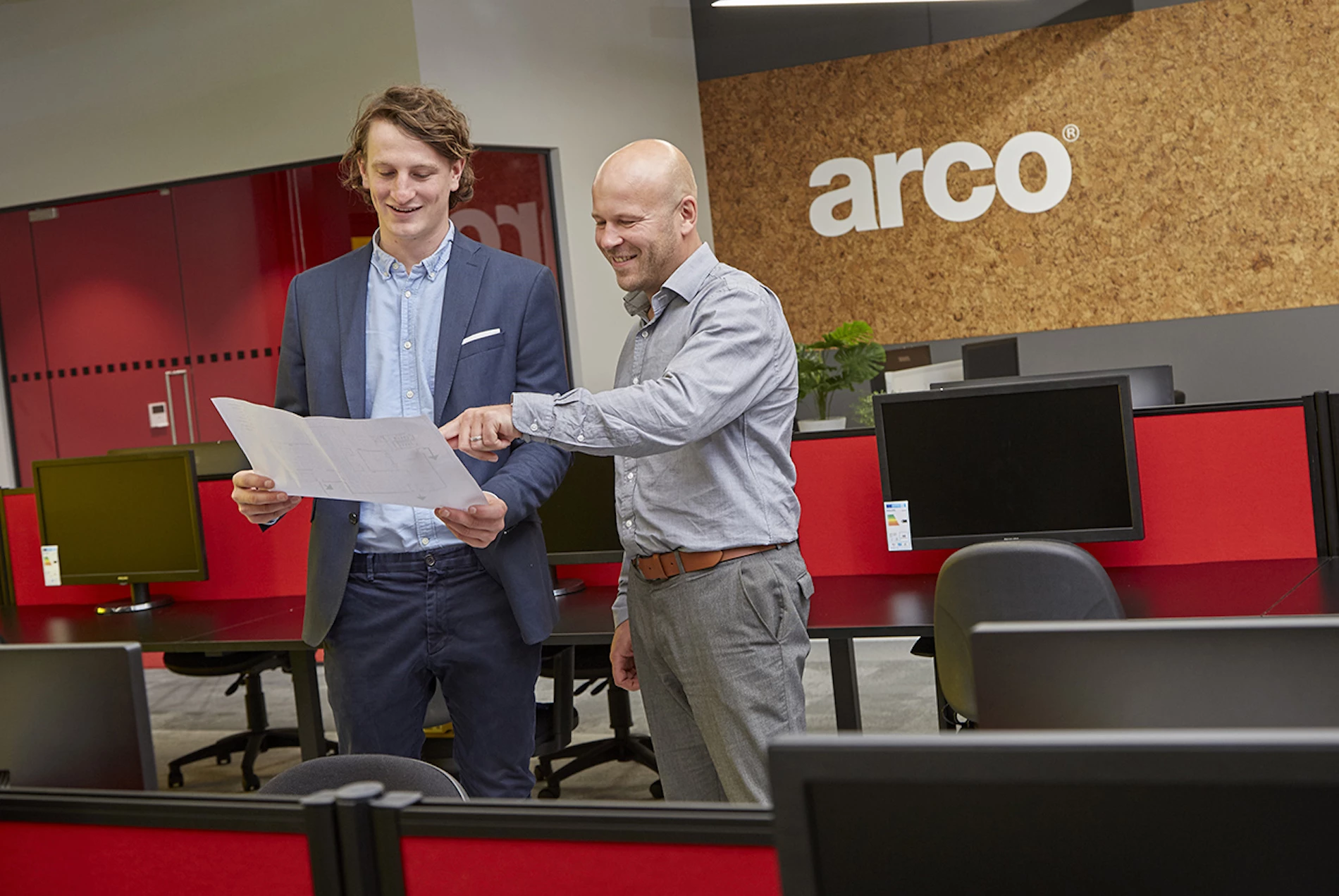 Charlie Allenby of Allenby Commercial (left) and Justine Iveson of Arco at the new customer engagement centre.