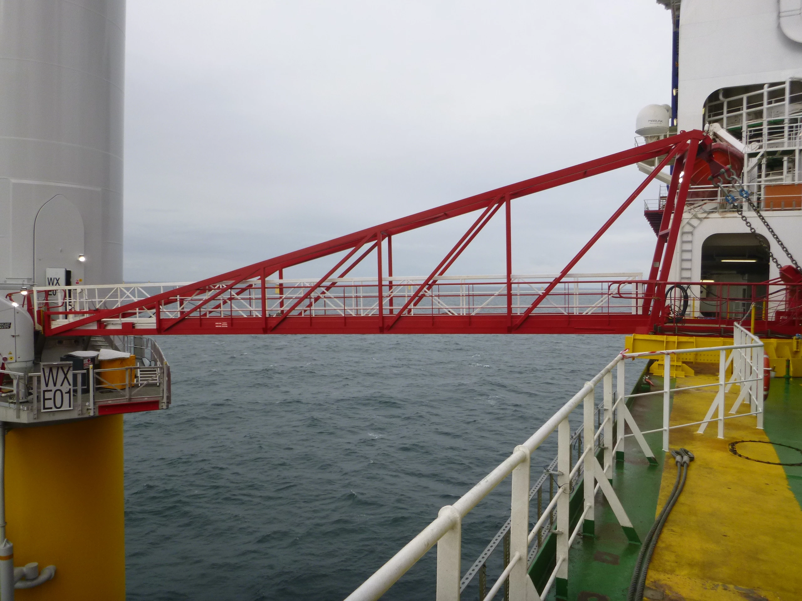 Osbit’s gangway in operation on board the Seajacks Scylla at the DONG Energy Walney Extension Offshore wind farm development in the Irish Sea