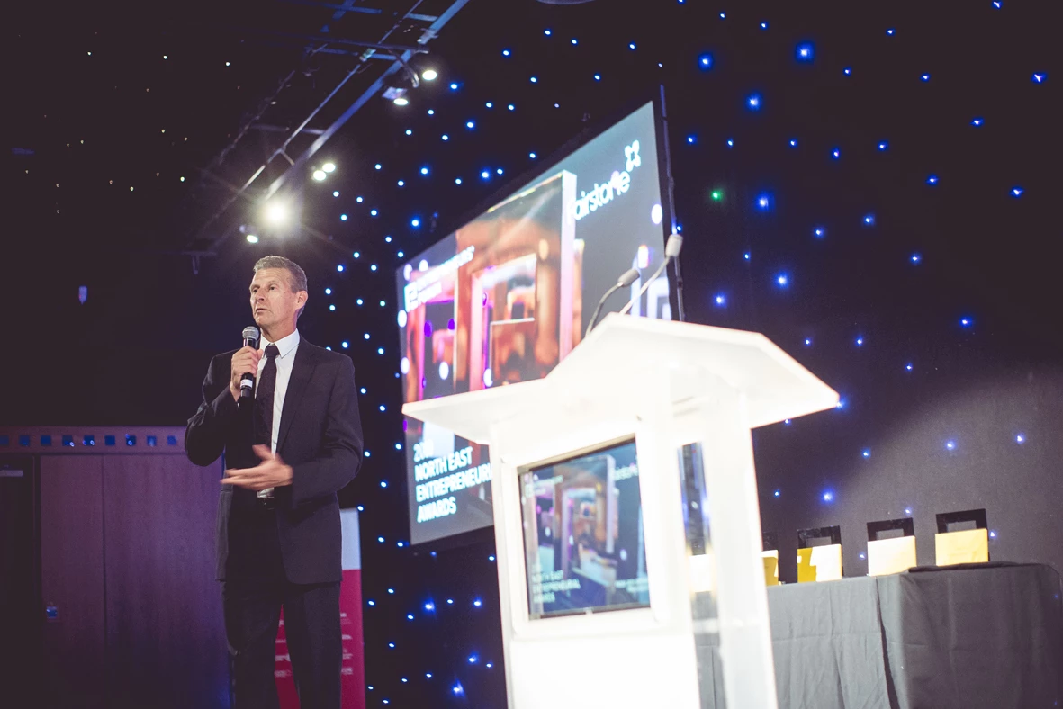 Steve Cram speaks at the 2019 North East Entrepreneurial Awards which raised money for COCO
