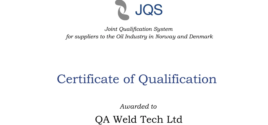 QA Weld Tech JQS Certification 
