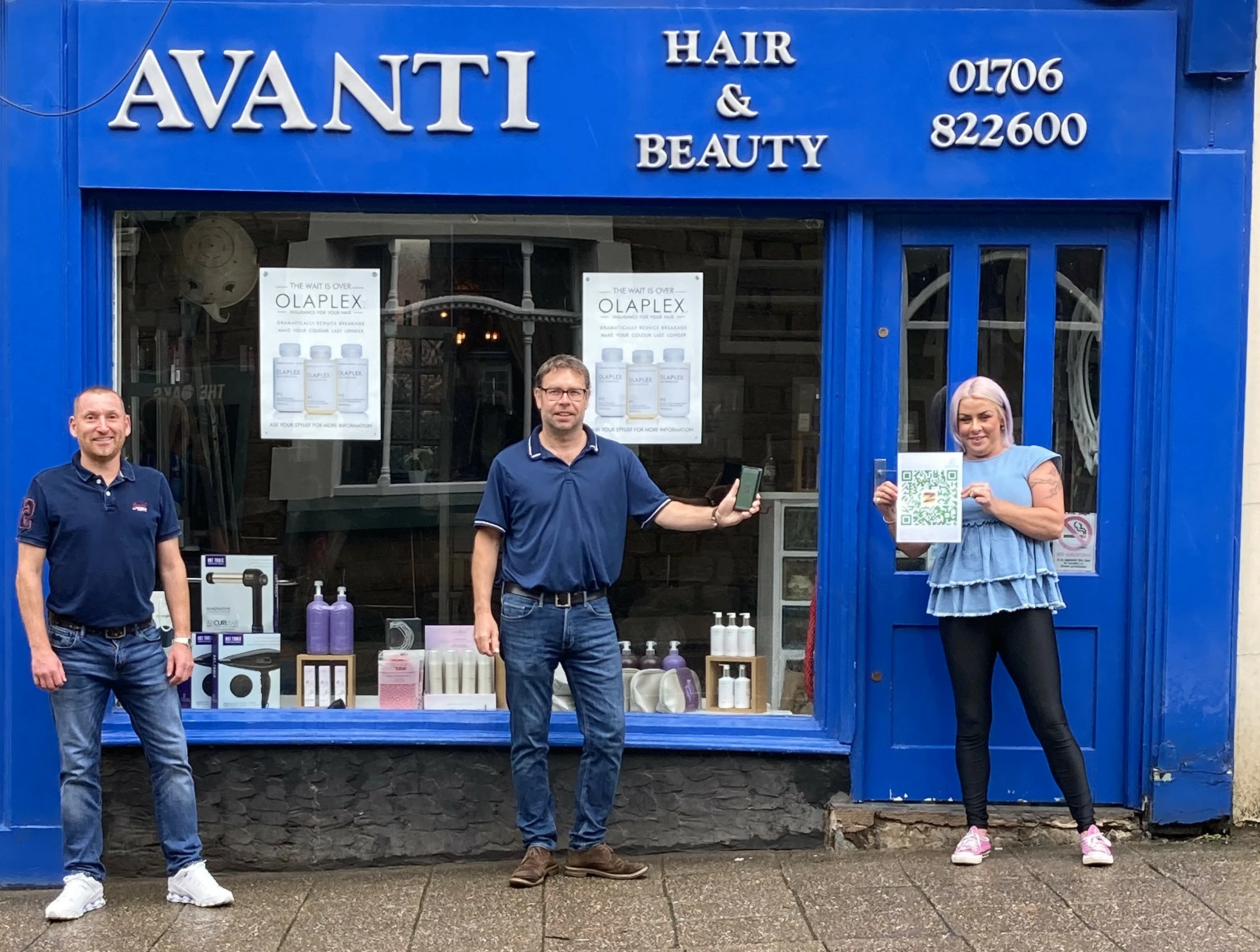 L-R Keith Robinson and Paul Smith of Zappify with Claire Gaskell of Avanti hair and beauty salon