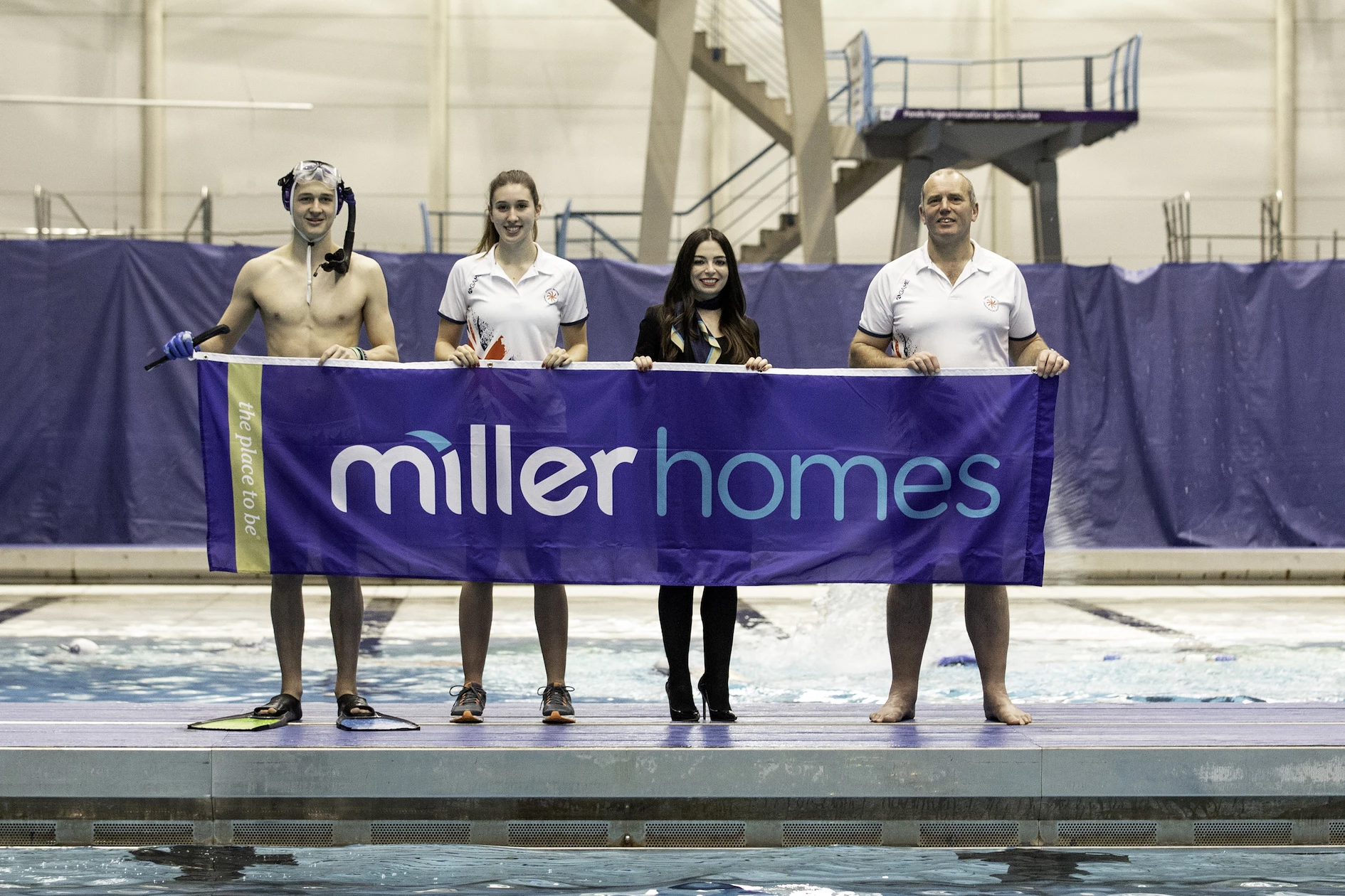 Glenn Schofield, GB Coach and Beth Mcdonagh from Miller Homes are joined by two of the current Octopush GB team players.