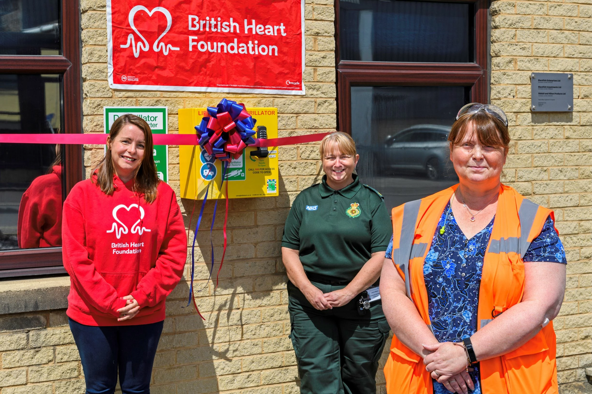 Picture shows (L to R): Jodie Shepherd, area fundraising manager for BHF; Joanne Watson, community defibrillation co-ordinator for Yorkshire Ambulance Service; and Sharon Crosswaite, H&S co-ordinator at Siddall & Hilton Products Ltd