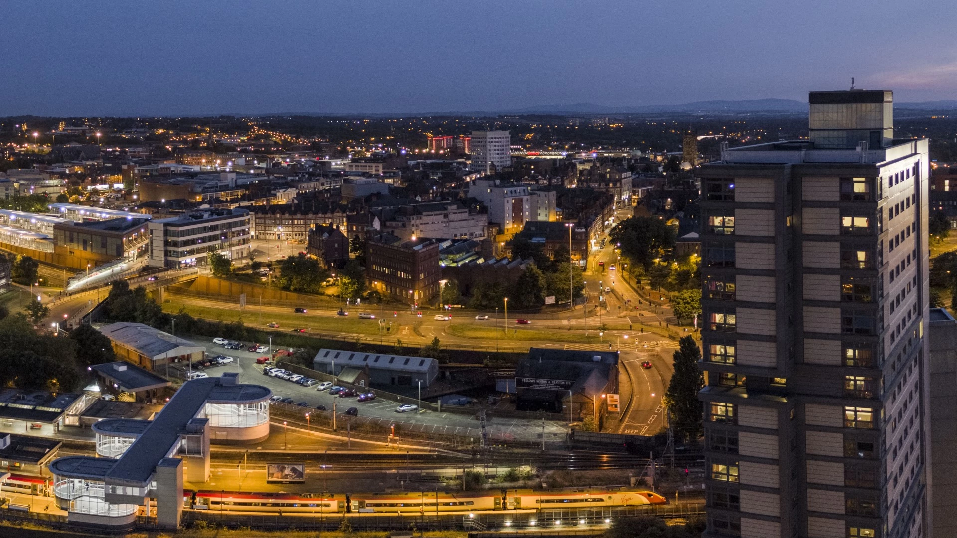 Wolverhampton aerial view at night
