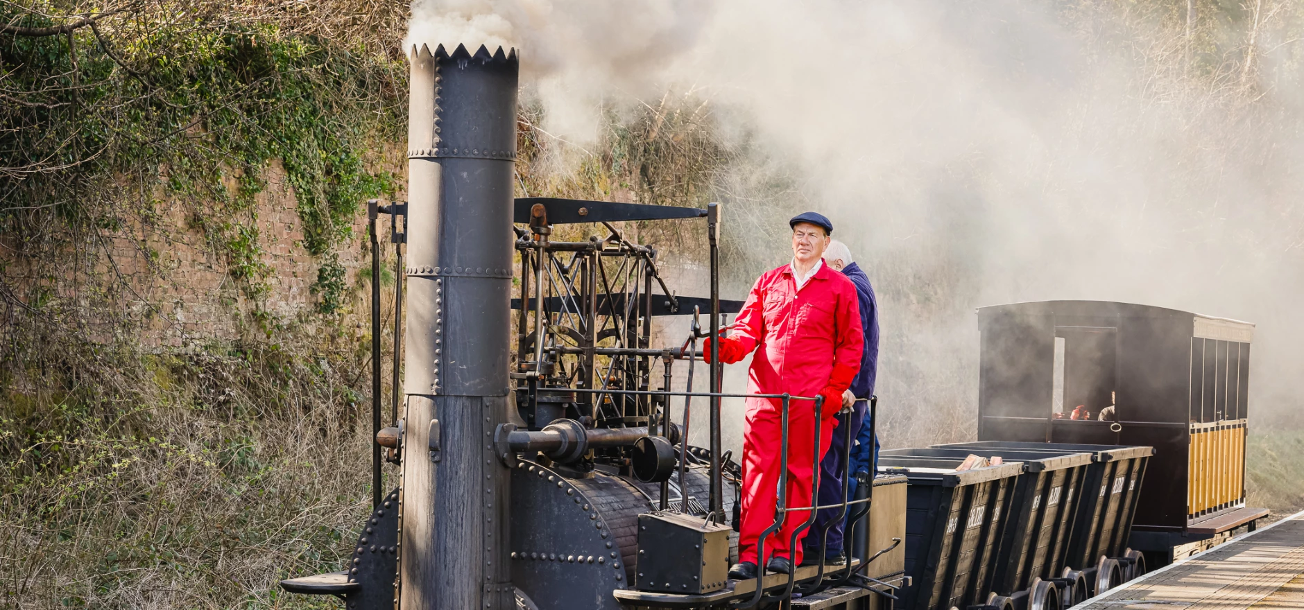 Michael Portillo on board Locomotion No 1 at Stanhope Railway Station - Credit, Graeme Rowatt.jpg