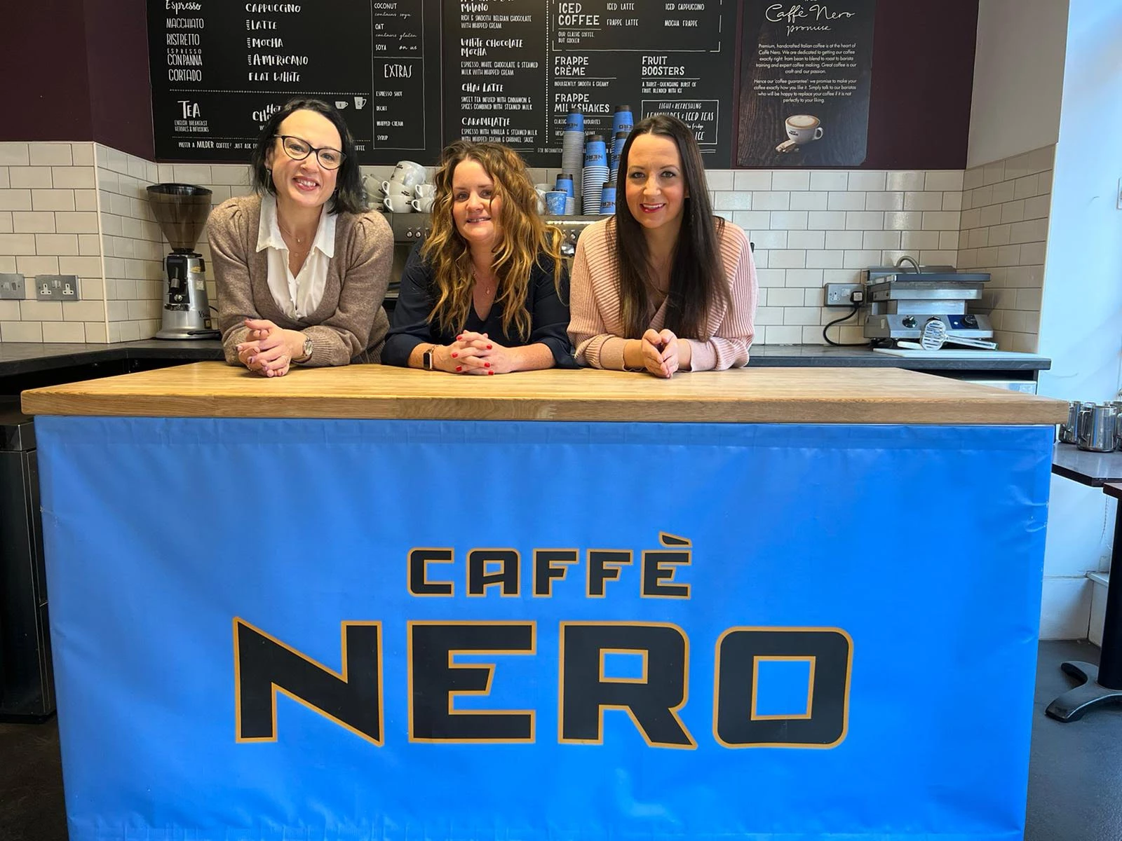 Centre, Jo O'Donovan head of UK store training for Caffè Nero with left Lianne Russell and Lindsey Flynn of WELL Training