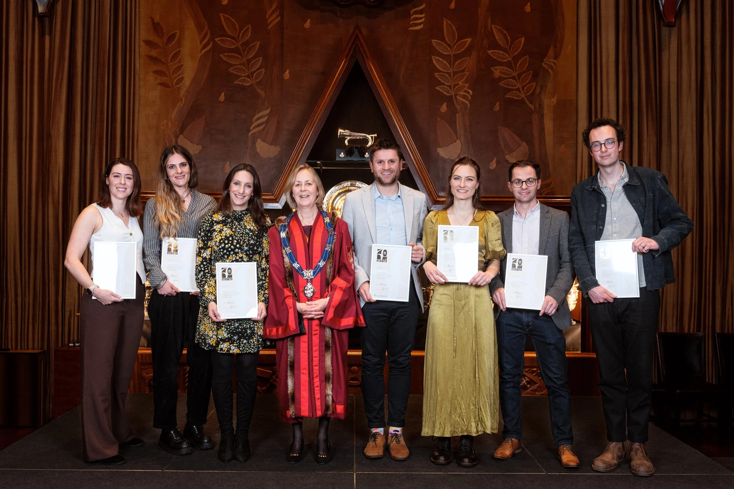 Amanda Waring, Master of the Furniture Makers’ Company, with some of the winners of the Furniture Makers’ Company’s ‘60 for 60’ in the South West