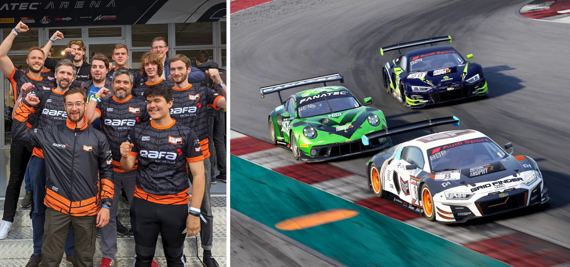 Grid Finder Team with Grid Finder Esports Team at Spa 24 hour Race in Belgium, August 2023.