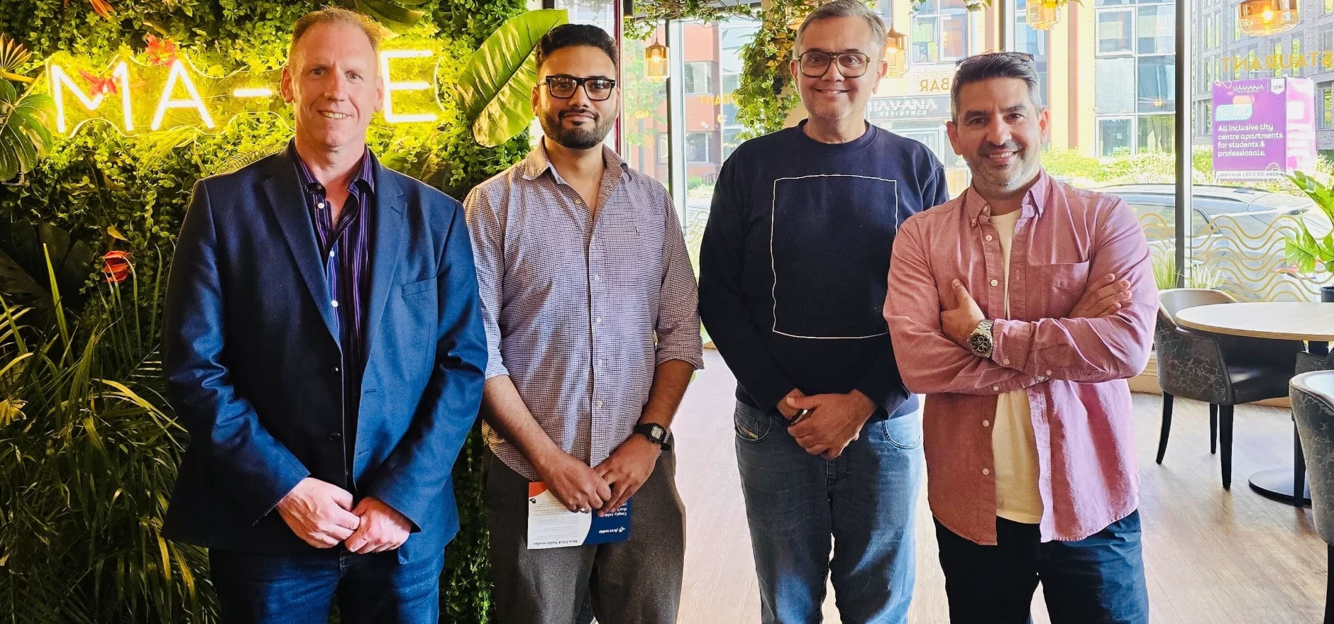 Ma-Hé's Adeel Avi (GM) and Manoj Varma (Founder), with First Table BDMs Andrew Jones and Neil Wilkinson