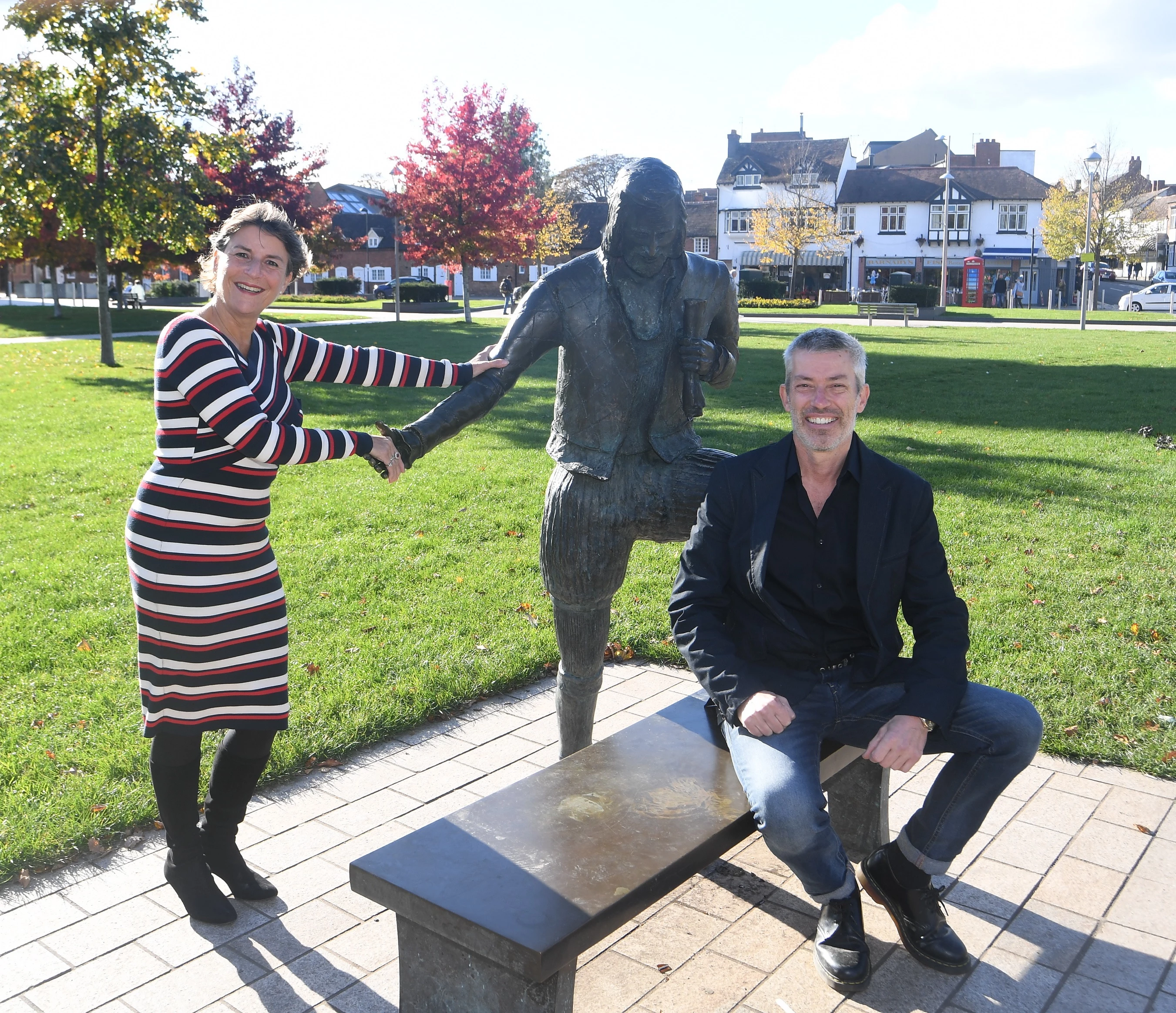 Helen Peters and Cllr Matt Jennings next to the ‘Young Will’ statue in Bancroft Gardens