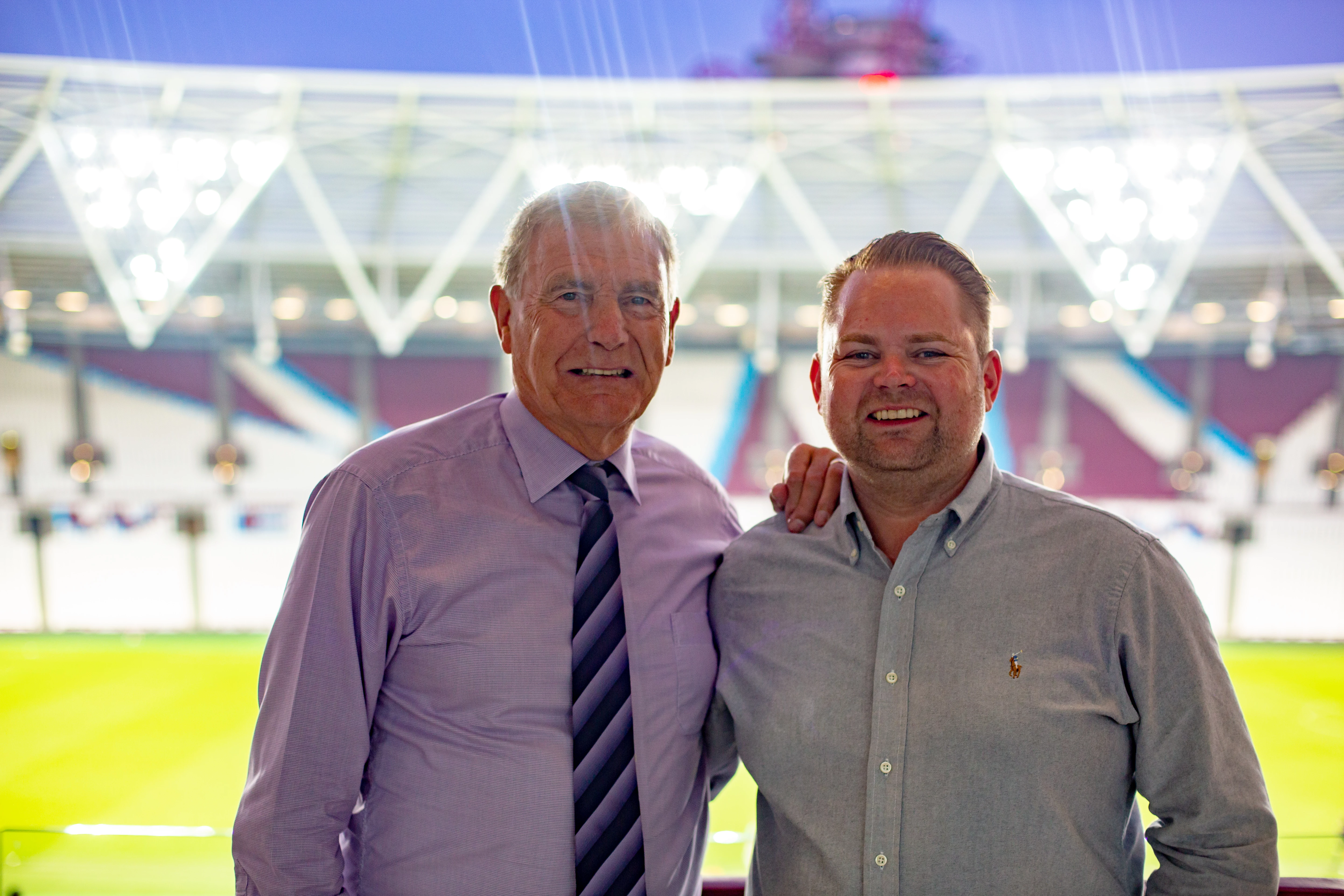 White Skips co-founder Neil Richardson (right) with West Ham legend Sir Trevor Brooking