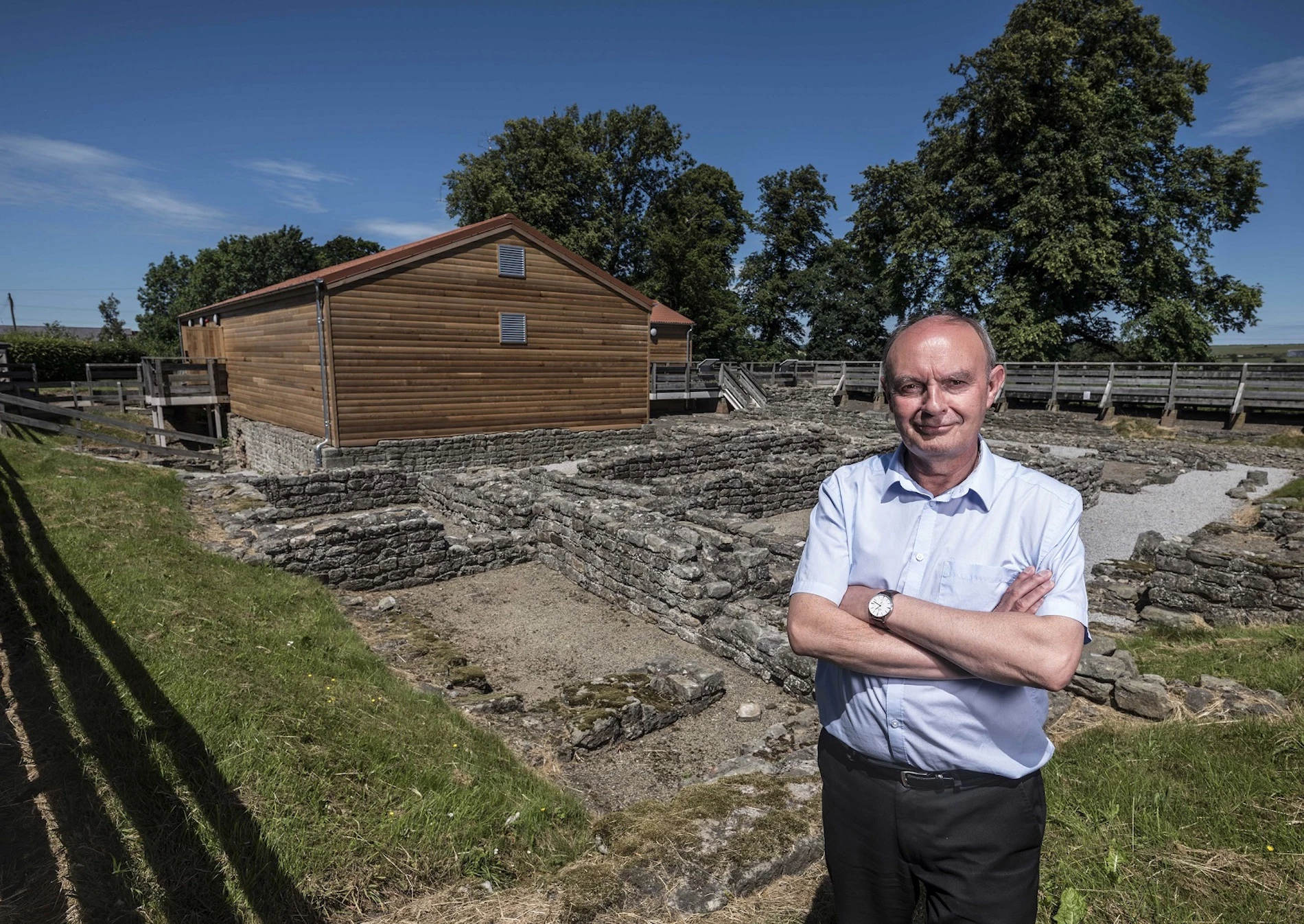 Dr David Mason, principal archaeologist at Durham County Council, outside the new building covering the bathhouse at Binchester.