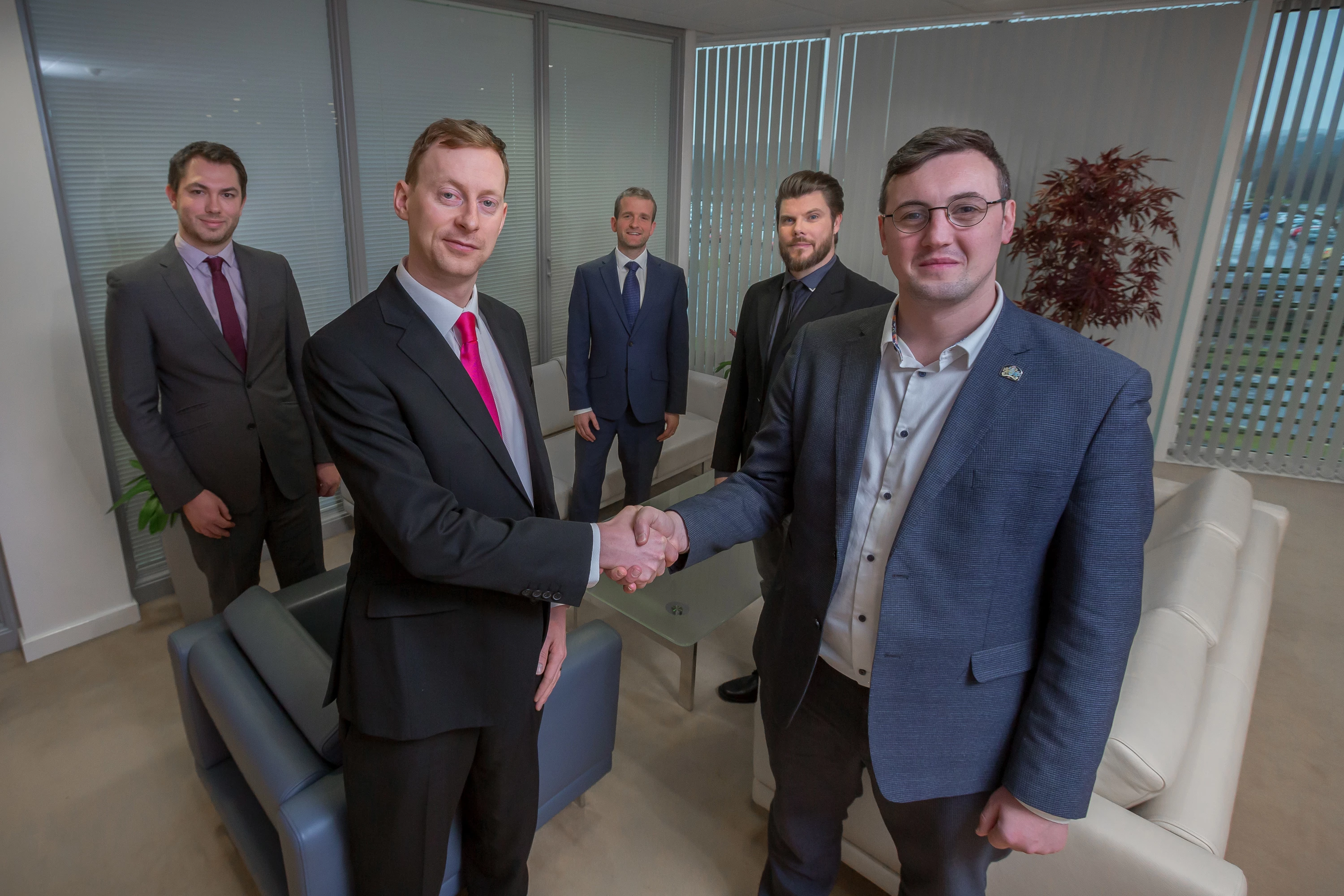 L-R: Tom Gathercole (lead developer), Mark Edmundson (CEO), Graham Clark (COO), Grant Cooper (CTO) and Cllr Michael Mordey (Sunderland Council)