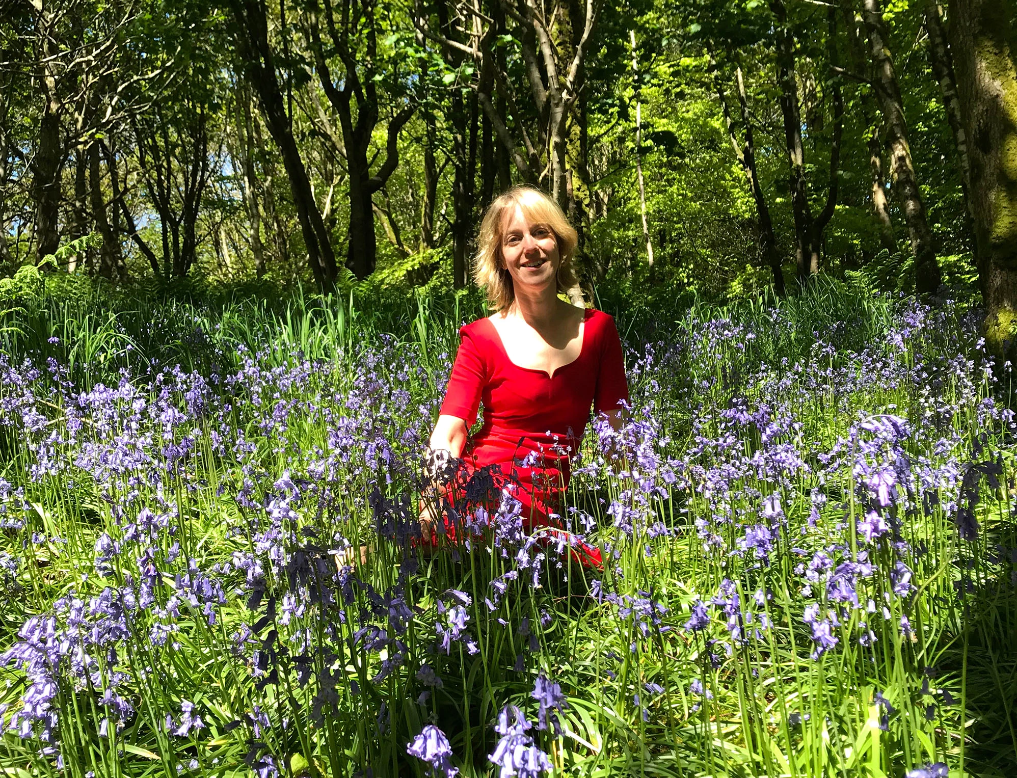 Sally Fielding among the bluebells at Muncaster Castle gardens