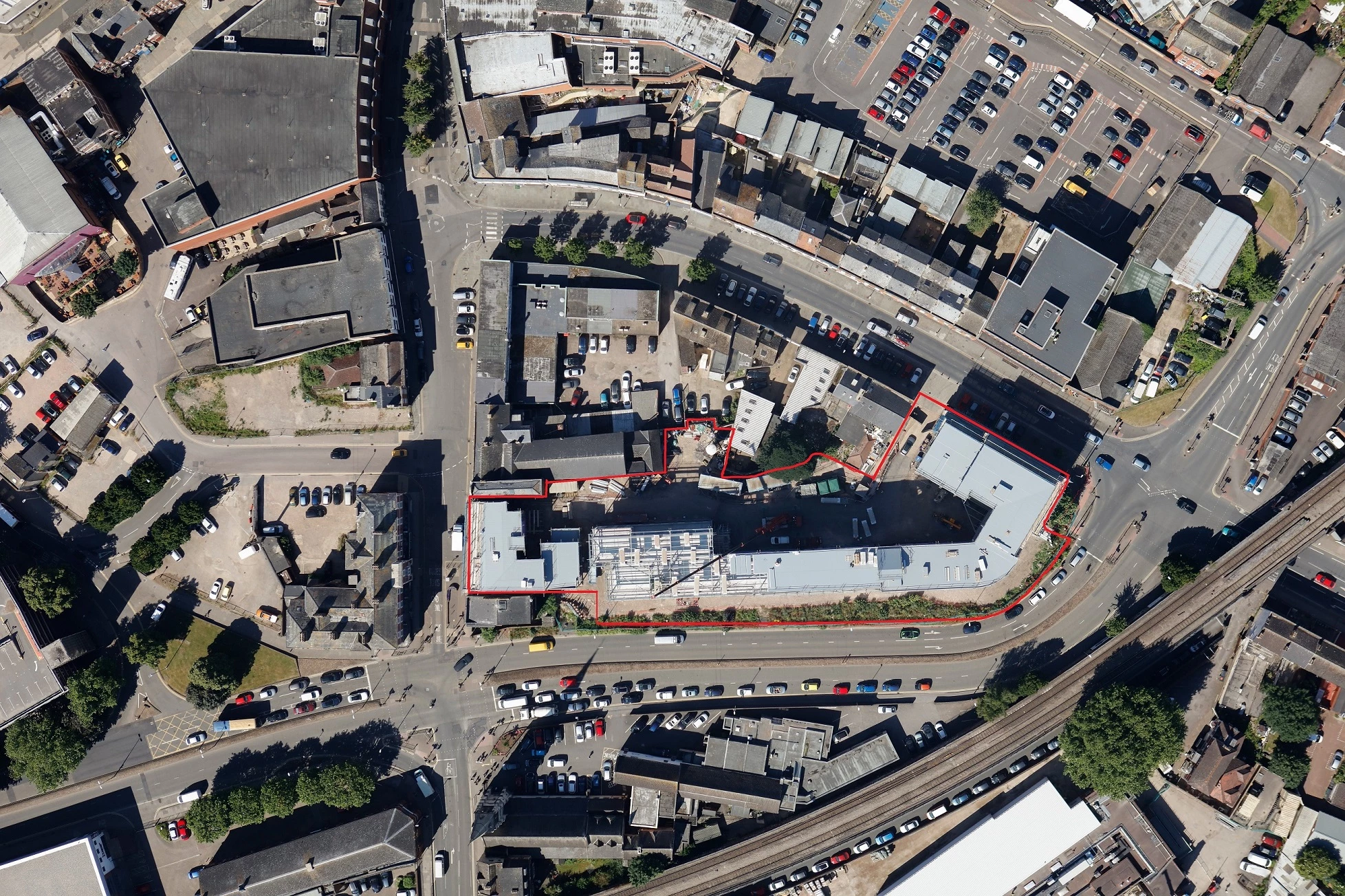 An overhead view of the site, showing the restricted working area.