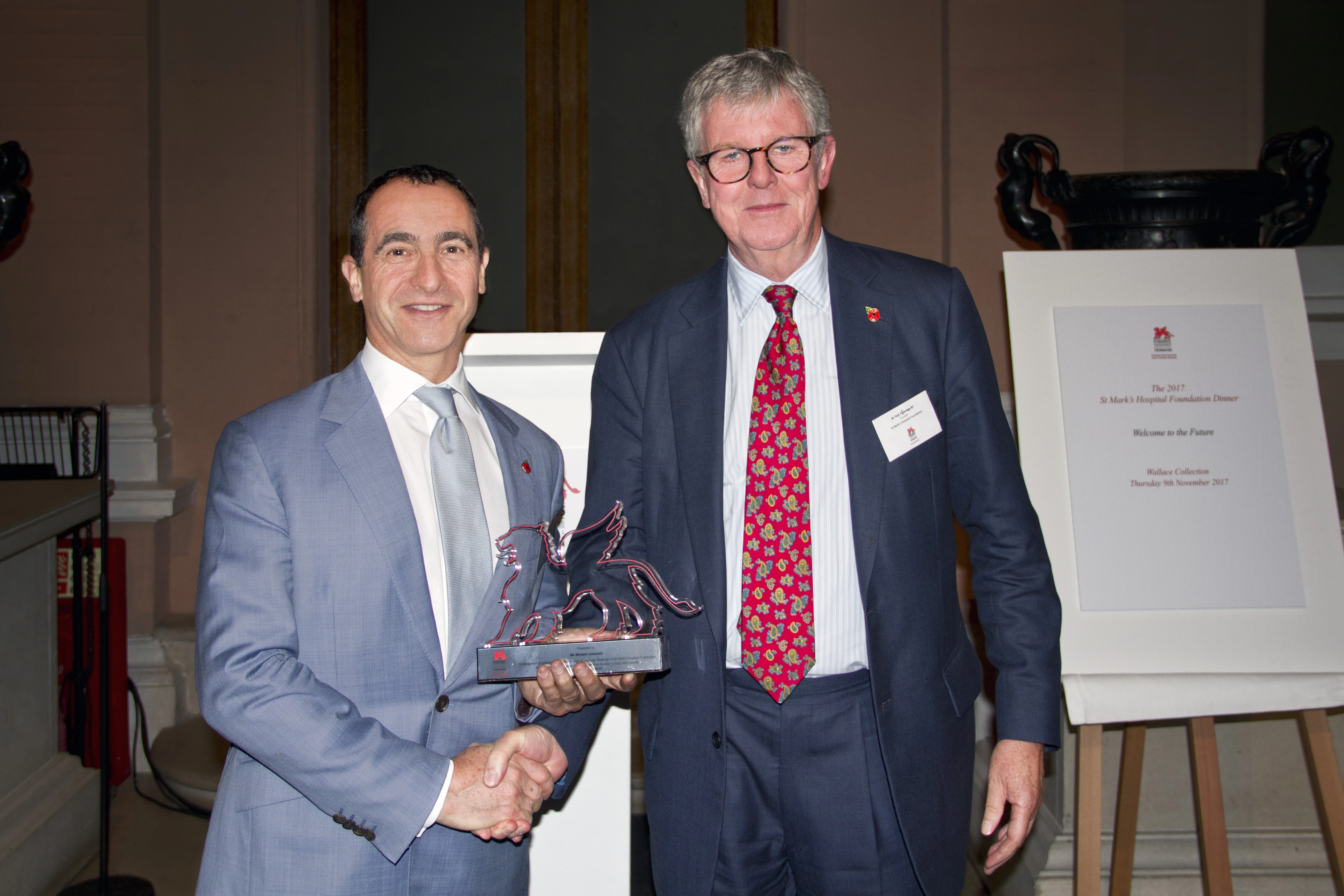 Michael Liebreich (left), outgoing Chair of St Mark’s Hospital Foundation, with Sir Tom Troubridge, the incoming Chair (right)