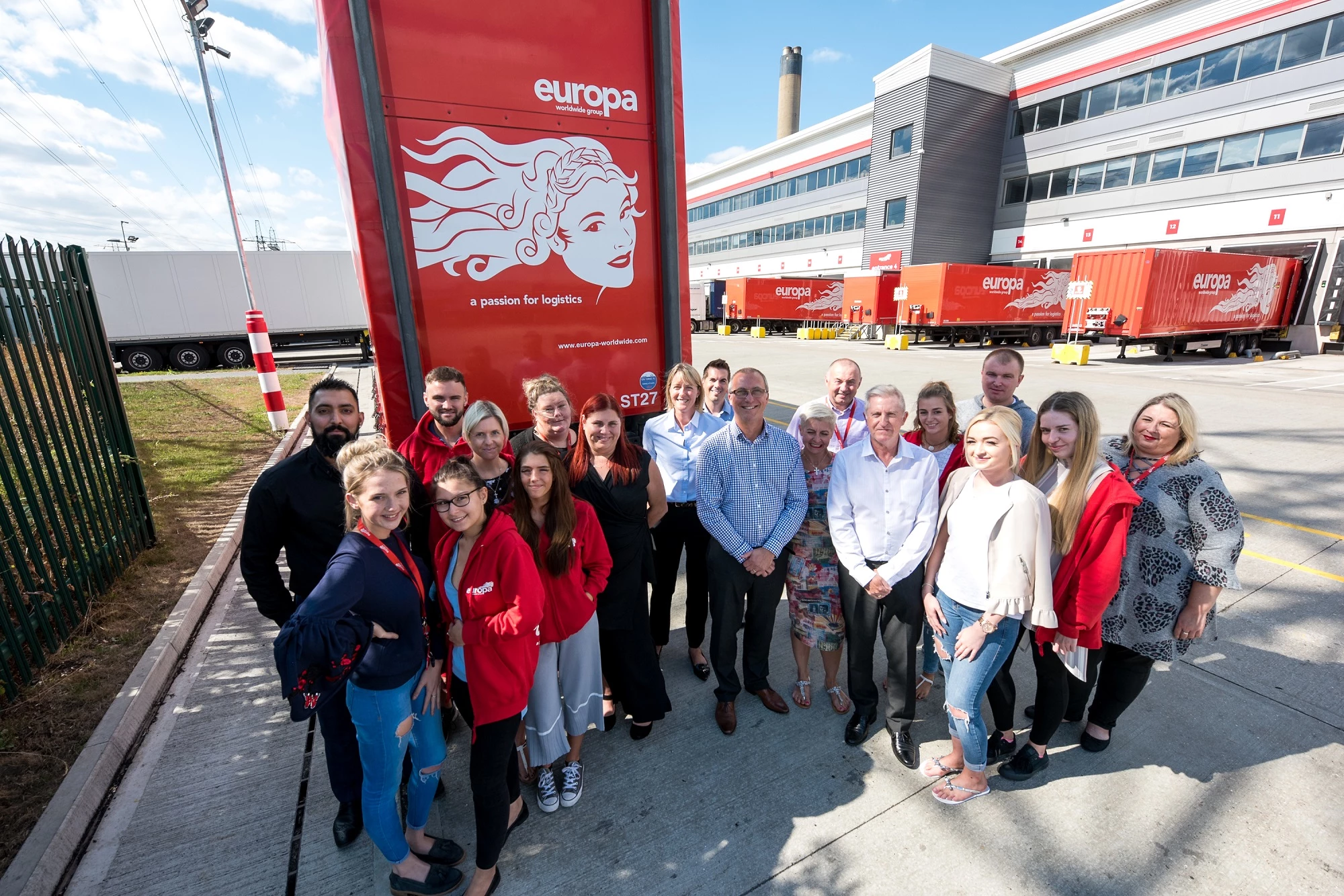 Europa Road Dartford Branch Manager Peter Salter and Customer Service Manager Ann Burgess with their team at Europa's headquarters in Dartford