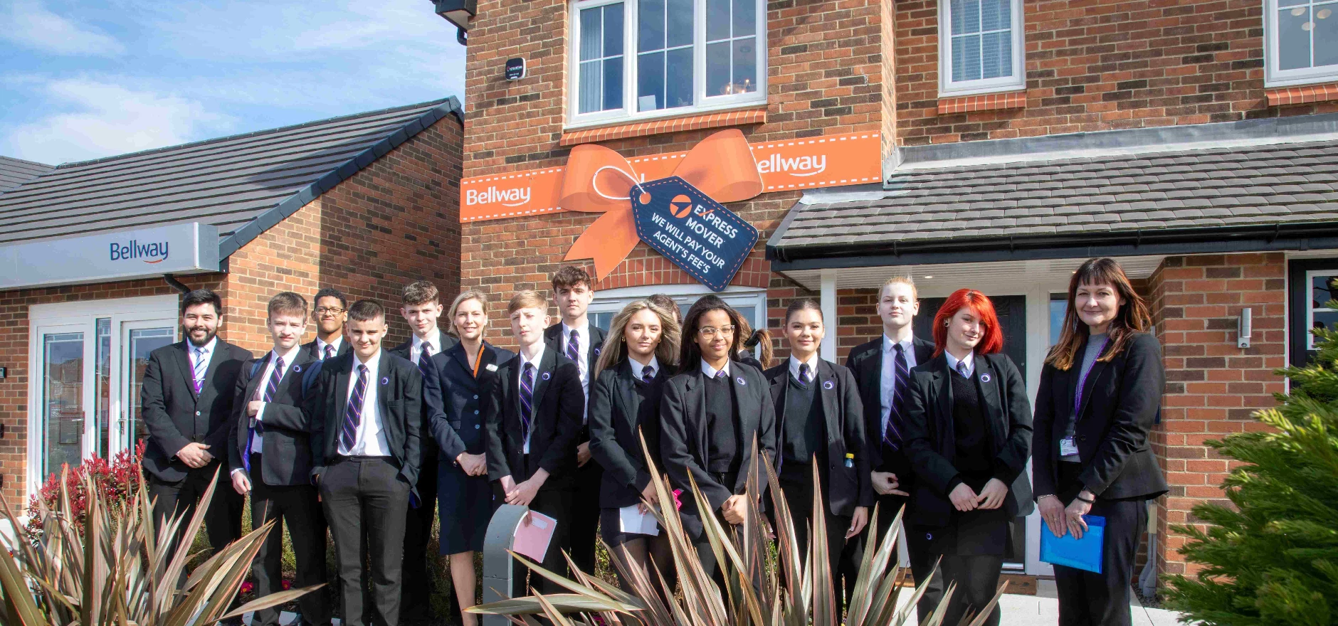 Outwood Academy students with Claire (Bellway Sales Adviser).jpg