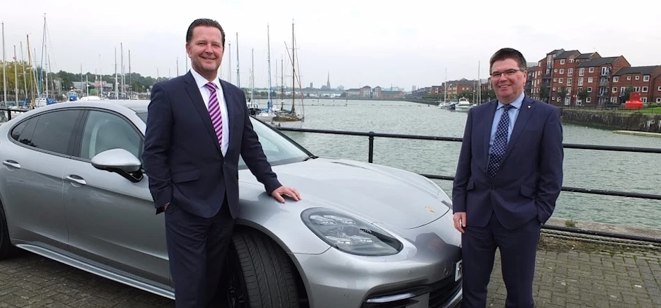 Paul Bowker (left) of Bowker Motor Group with Porsche's Peter Mahon