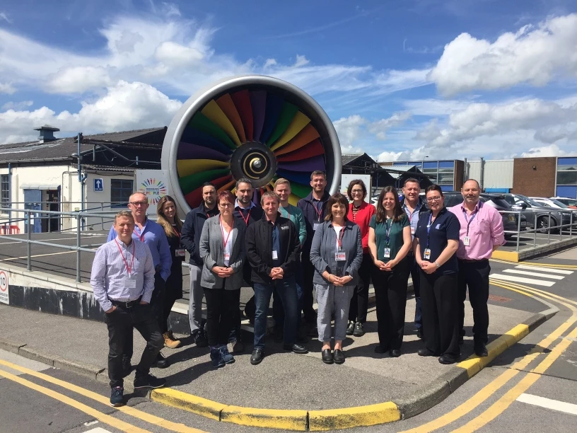 Members of the latest Productivity Through People (PtP) cohort at Lancaster University Management School who visited the Rolls-Royce factory in Barnoldswick as part of their 12-month programme