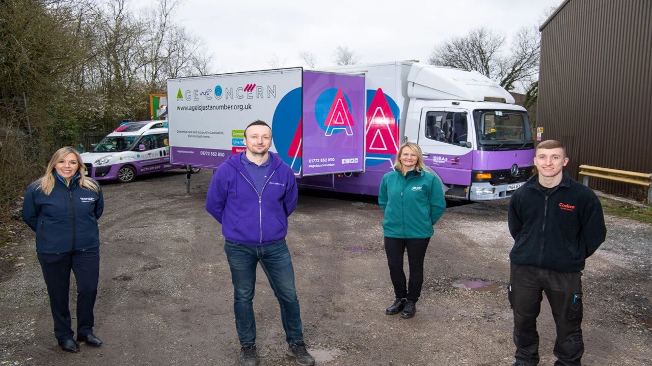Ready for the road. Patrons with Age Concern's fabulous mobile support wagon.  From left to right: Jill Hendry, Iain Pearson, Amanda Phillips, Ben Wright