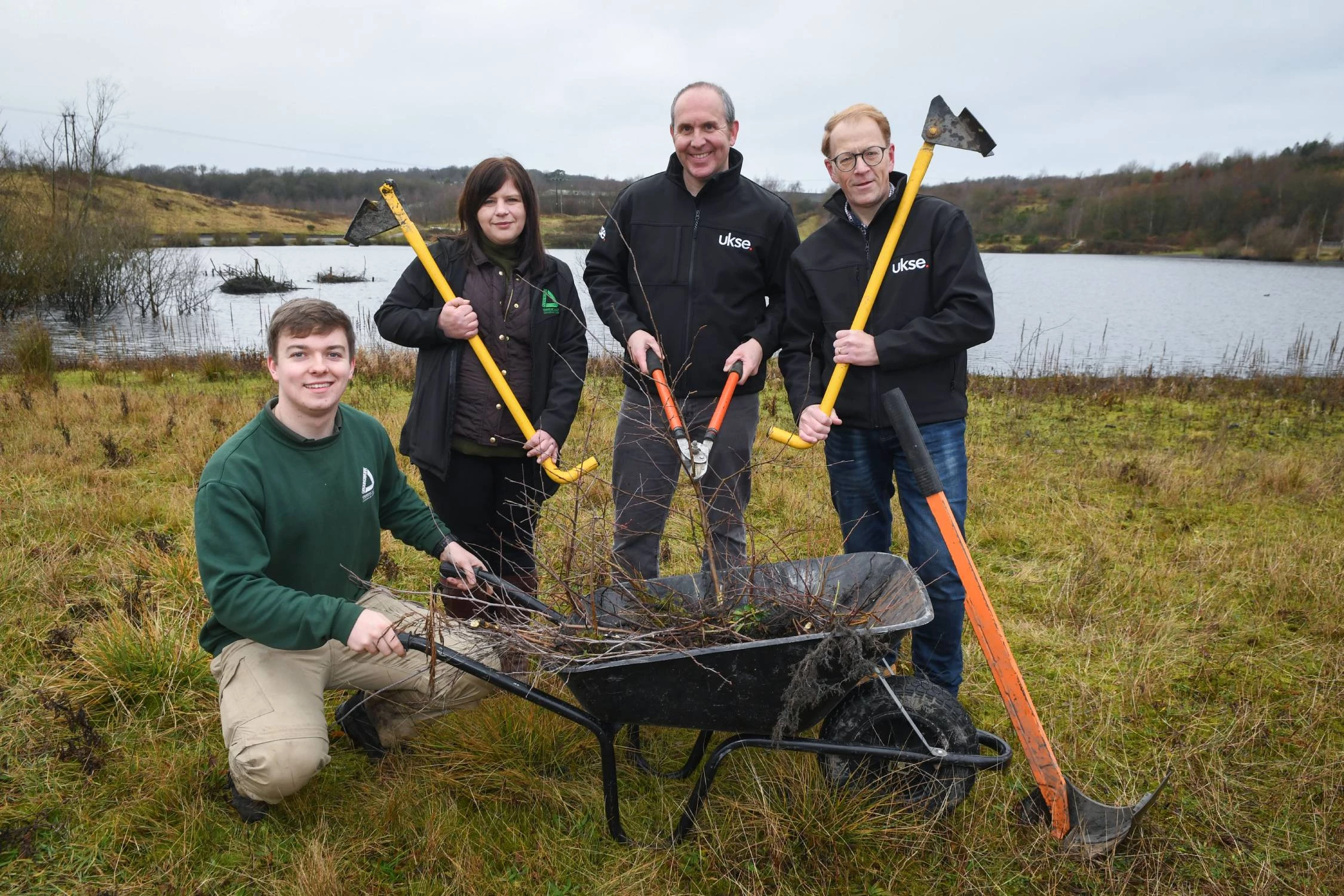 From left, Groundwork project officer Tom Beardmore, land and environment manager Melissa Underwood, Mike Lowe and Steve Grice of UKSE