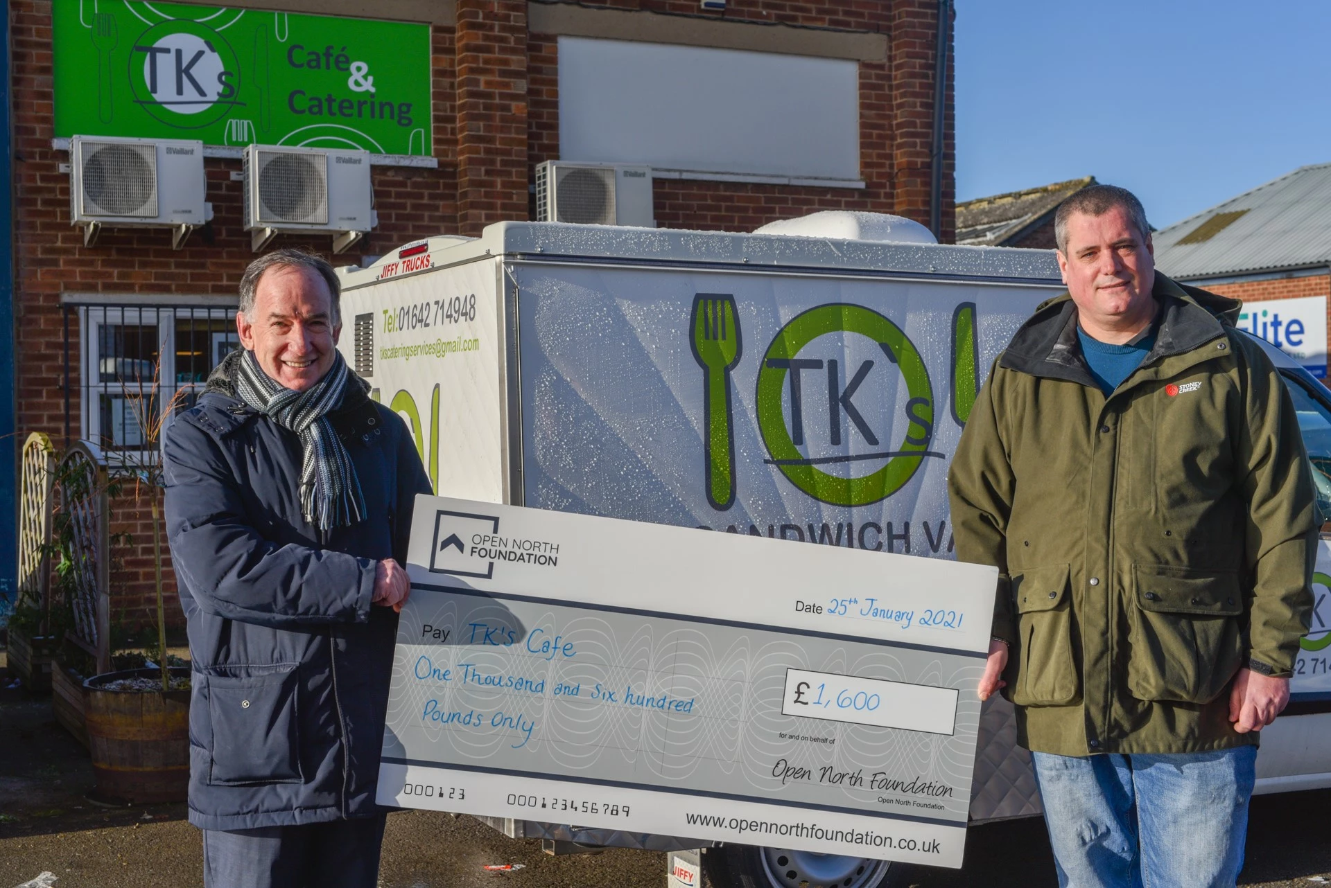 Richard Swart (left) of Open North Foundation with Damon Wright, the owner of Stokesley-based TK’s Café and Catering.